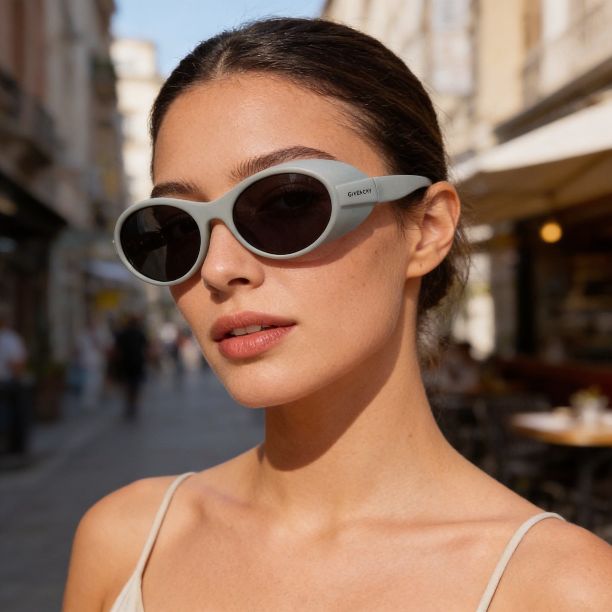 Givenchy Casual Women's Light Grey Plastic Frame Sunglasses with Smoke Lenses 100% UV Protection 55mm, Photo 6