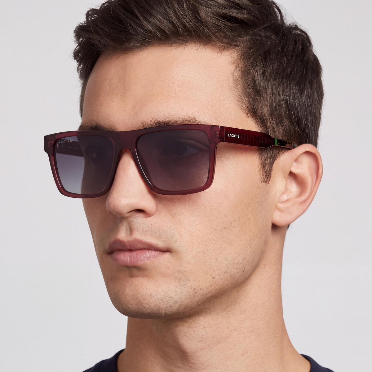 Lacoste L6059s Men's Eyewear with Transparent Burgundy Plastic Frame & Solid Blue UV Protected Lenses 56mm, Photo 3