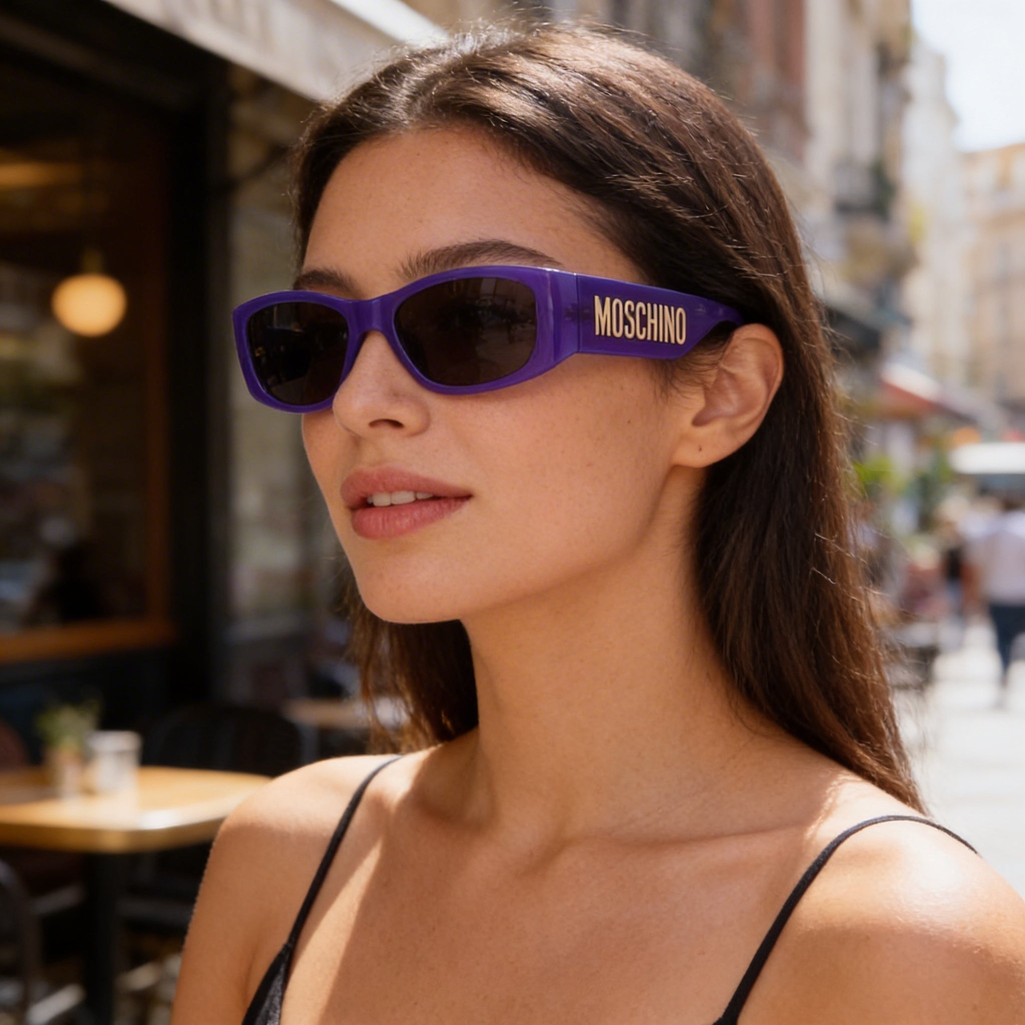 Gafas de sol Moschino Casual para mujer con montura de propionato de celulosa Havana, lentes de poliamida y protección UV de 55 mm, Photo 4