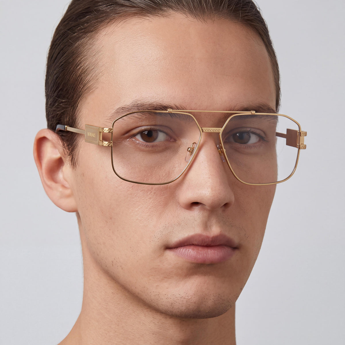 Versace Luxury Gold Unisex Eyeglasses with Gold Stainless Steel Frame and Clear Lenses 59-13-140, Photo 4