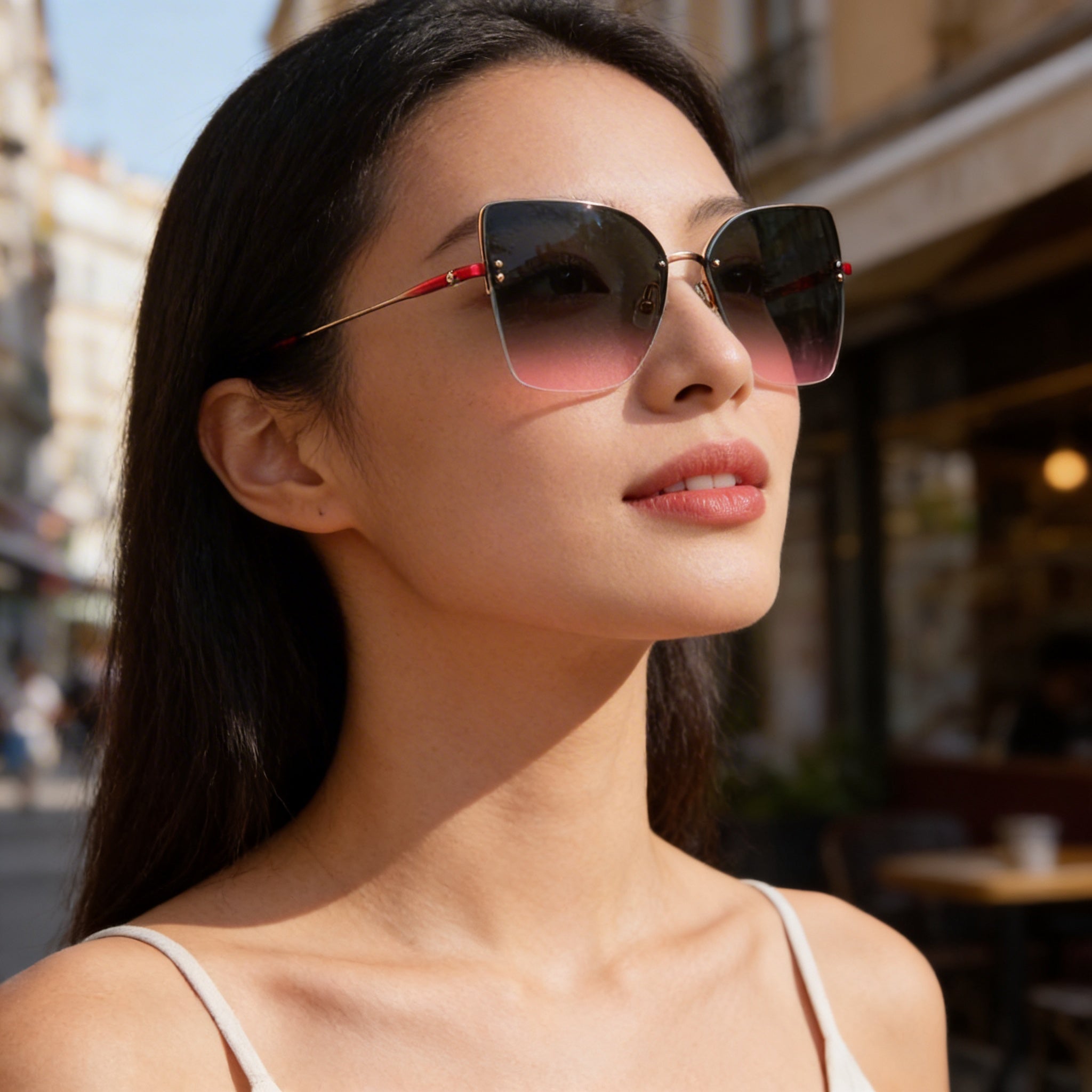 kate spade new york Casual Unisex Red Gold Stainless Steel Rimless Cat Eye Burgundy Gradient Pink 58mm UV Protected Sunglasses, Photo 6