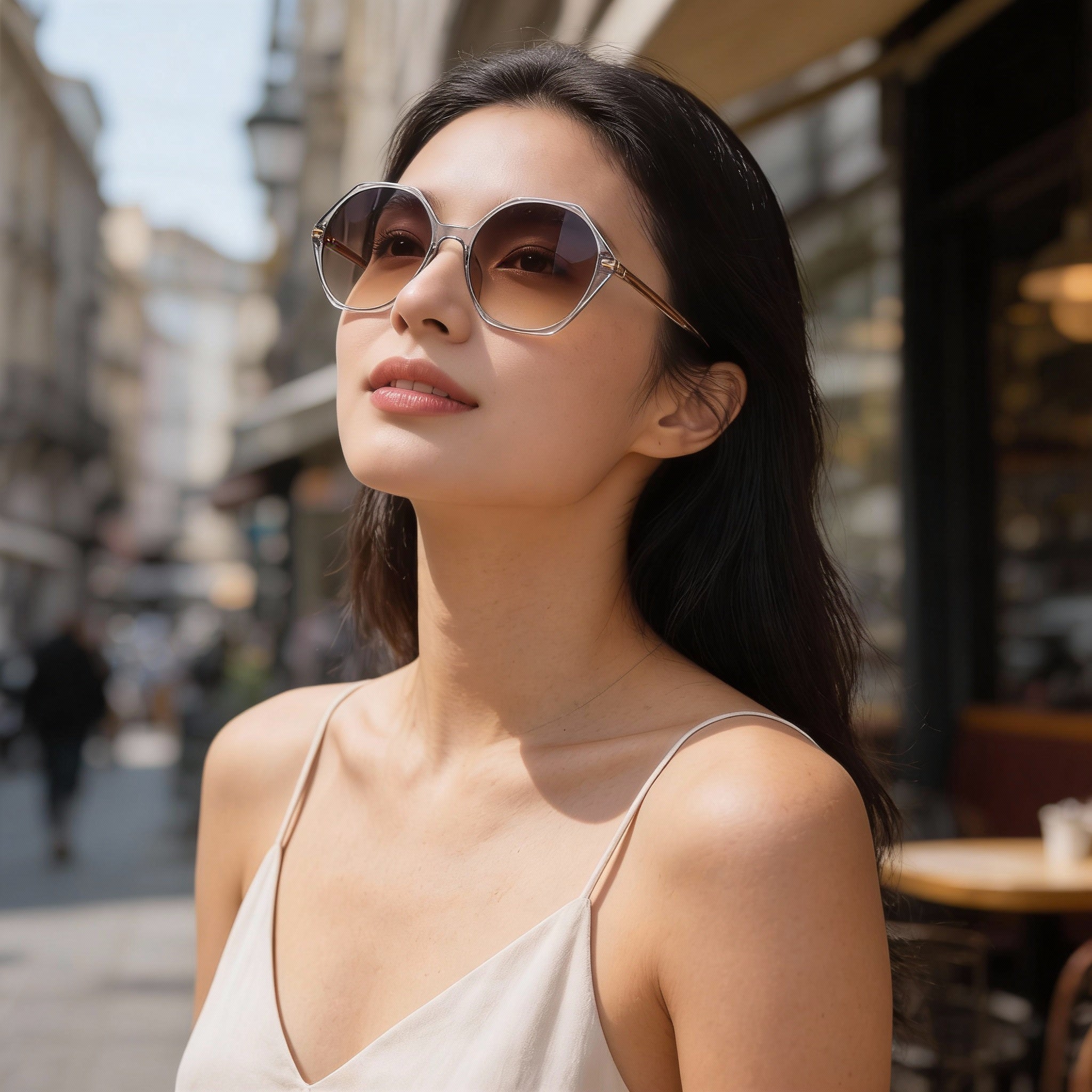 Gafas de sol Hugo Boss Light & Minimal para mujer, montura gris de acetato claro, lentes de doble tono en gris y marrón, 56-18-140, Photo 6