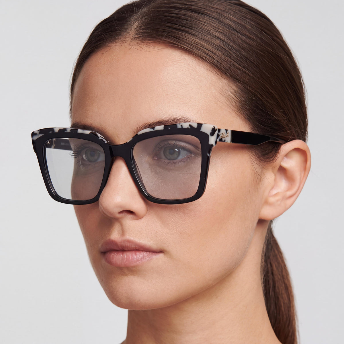 KARL LAGERFELD Kl6130 Women's Rectangle Style Eyewear with Acetate Frame in Black Marble Color, Size 52mm, Photo 5