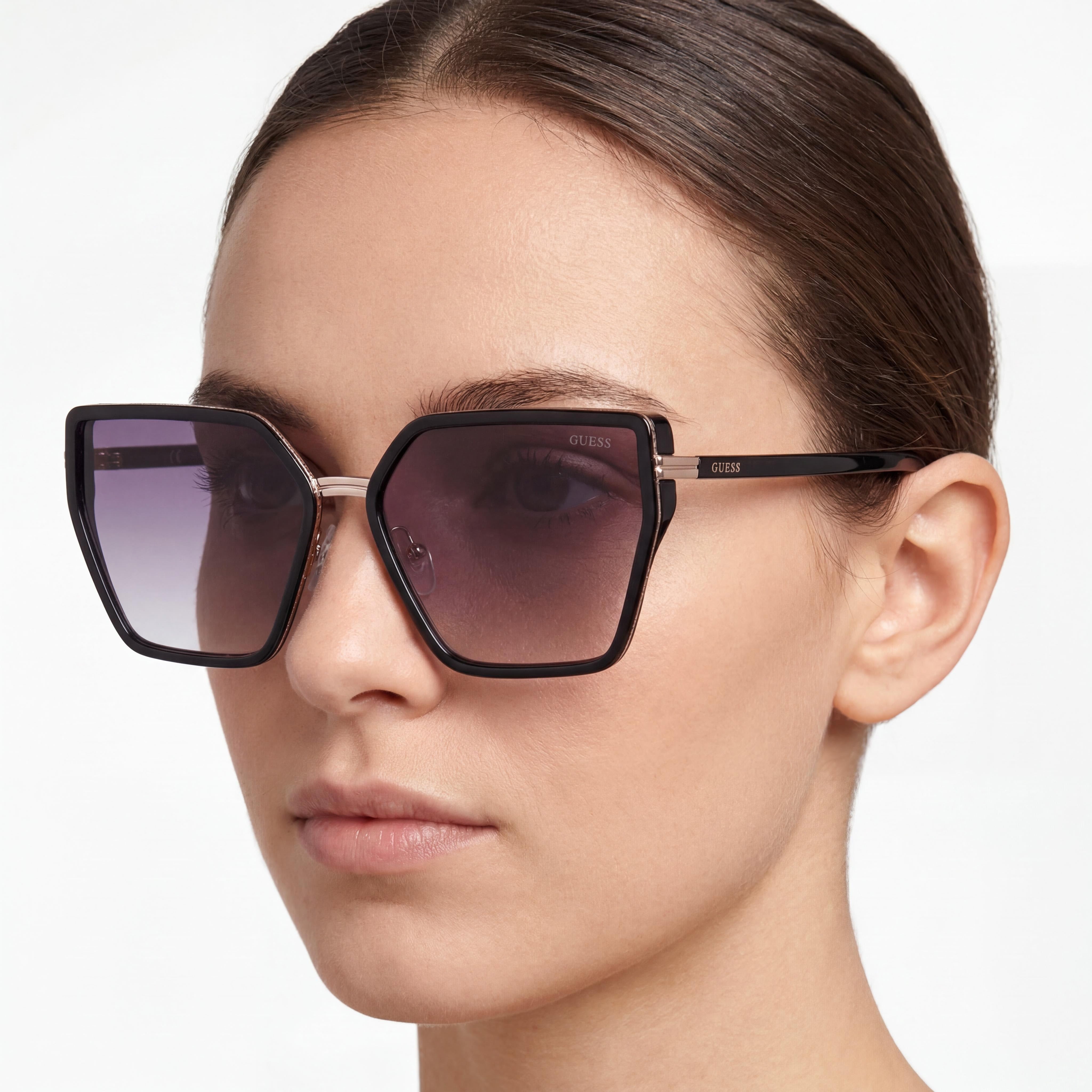 GUESS Casual Women's Glossy Black Smoke Gradient Plastic Frame UV Sunglasses with Shiny Black Gradient Smoke Lenses 59mm, Photo 5
