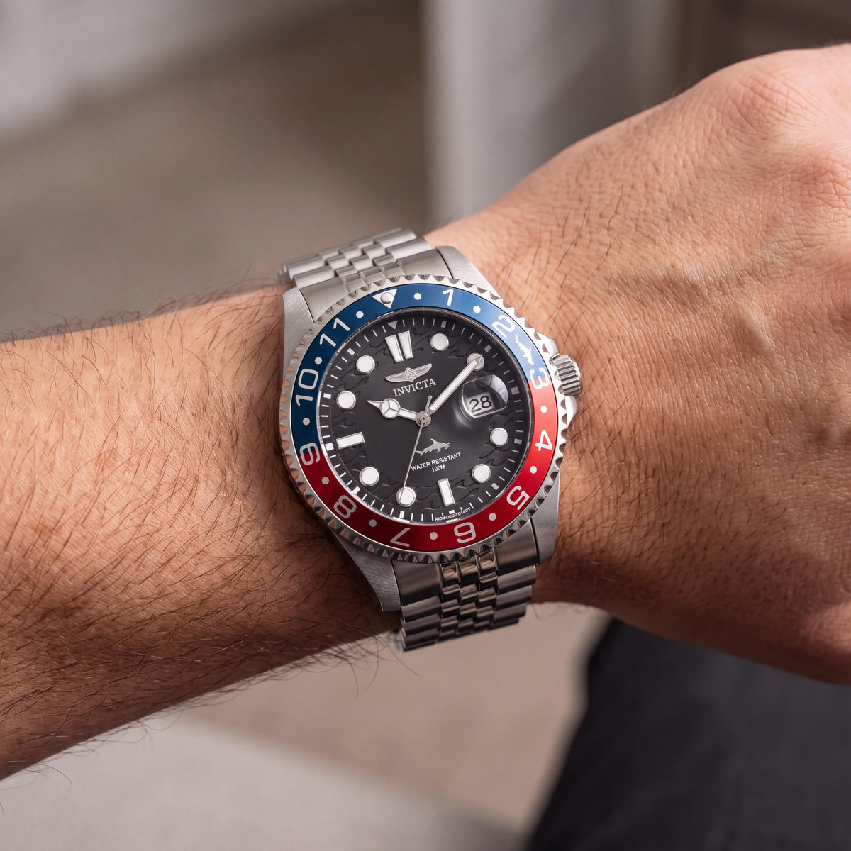 Invicta Pro Diver Reloj de Cuarzo para Hombre, Acero Inoxidable Tono Plateado, Esfera Negra, Bisel Pepsi, 43mm, Photo 3