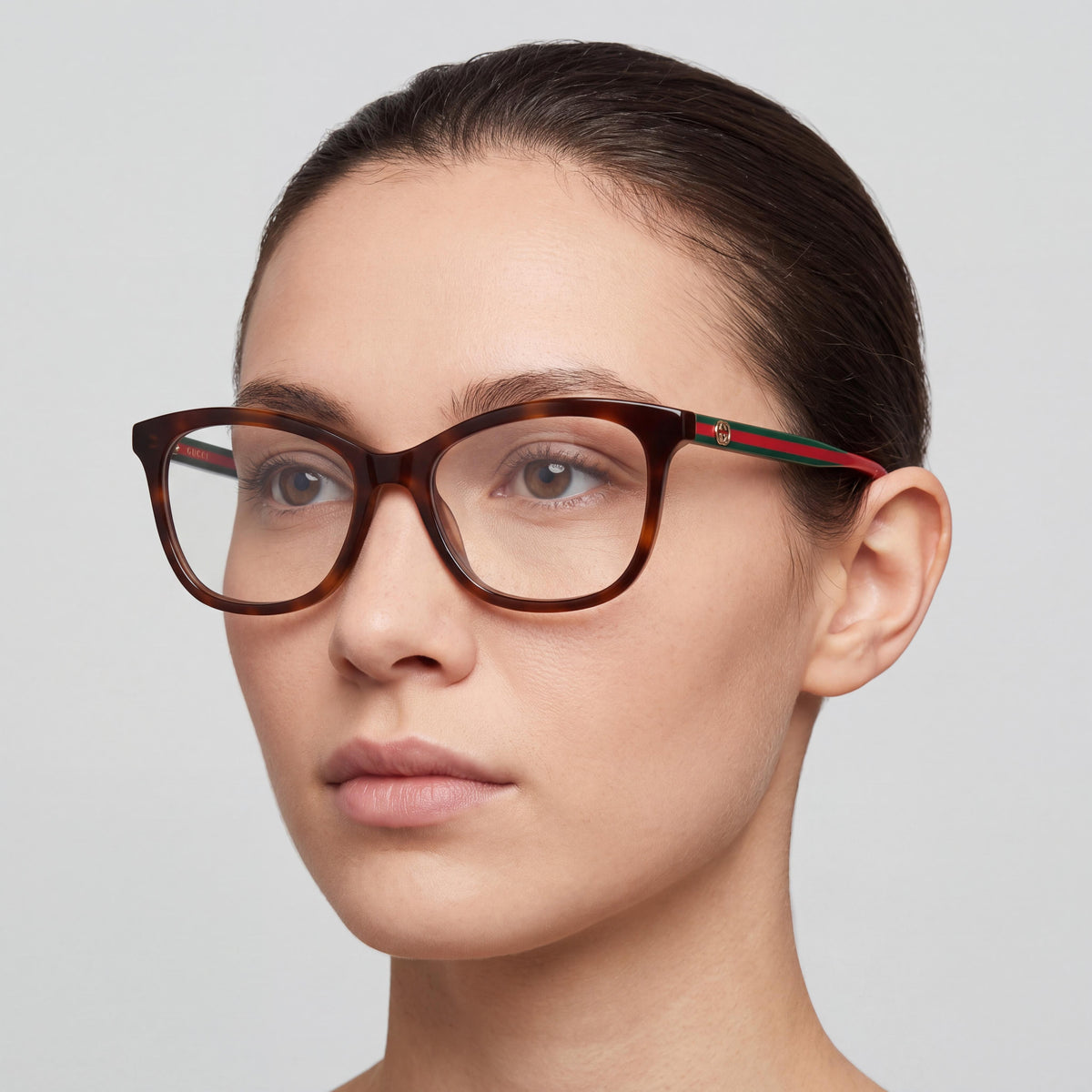 Gucci 2117o-002 Unisex Classic Acetate Eyeglasses Havana Transparent Green Multicolor Lens 54-17-145mm, Photo 5