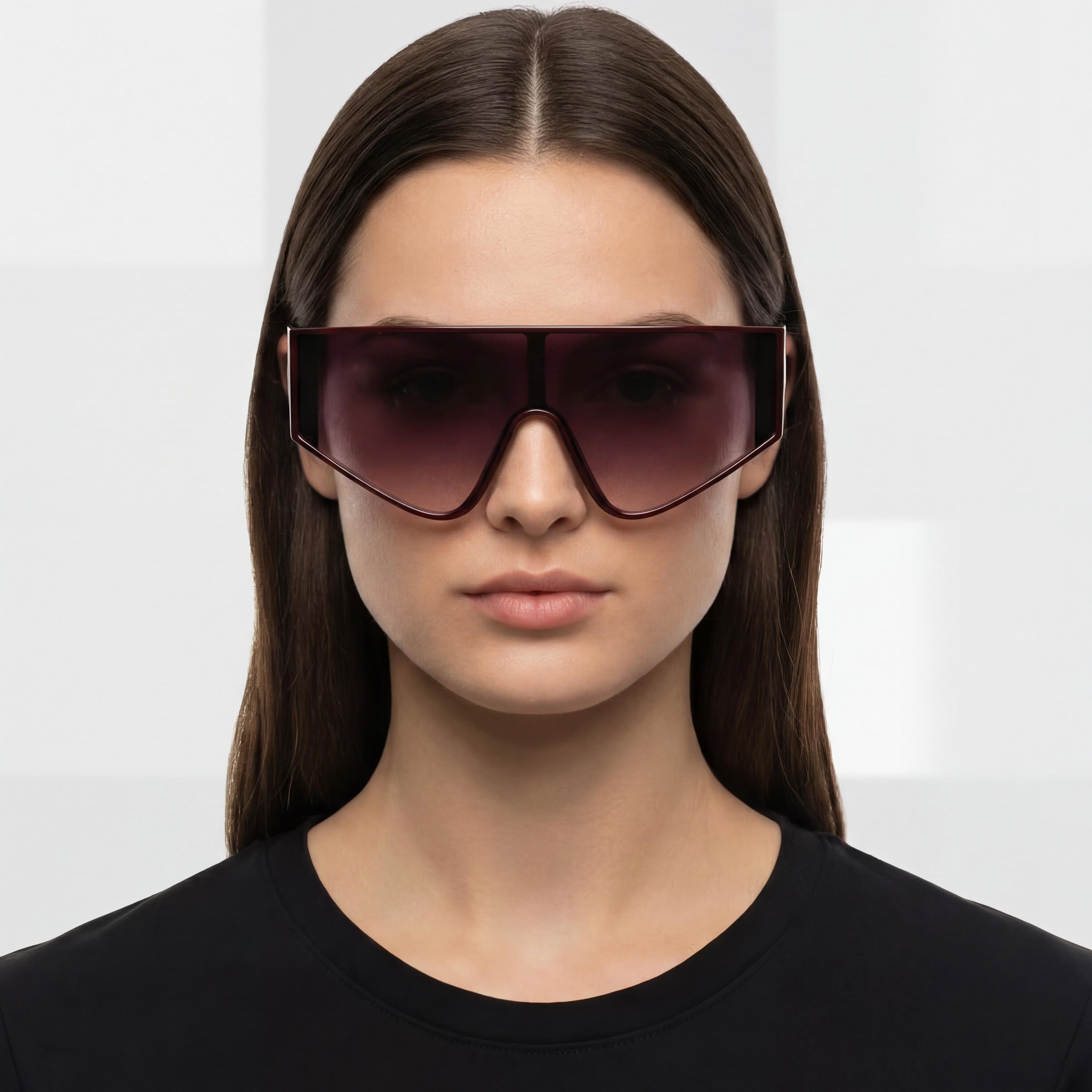 KARL LAGERFELD Women's Mask Wraparound Sunglasses, Bordeaux Acetate Frame, Gradient Bordeaux Lenses, 65mm UV400, Photo 4