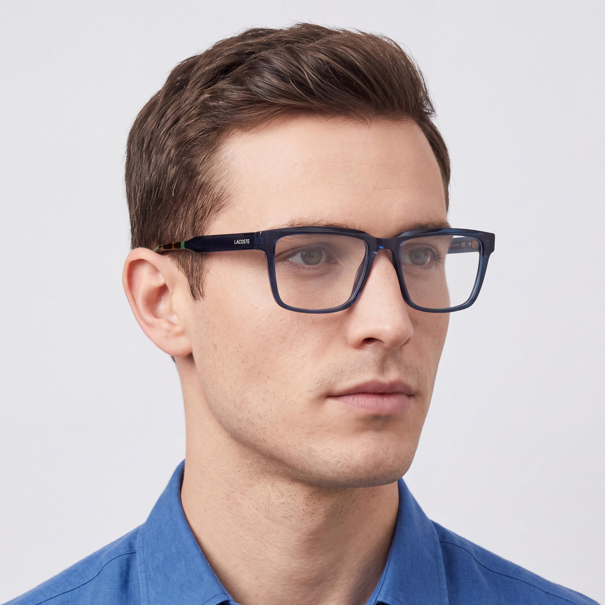 Gafas de sol Lacoste para hombre, estilo casual, con montura de plástico azul transparente y lentes de plástico transparente no polarizadas, 55-17-150, Photo 4