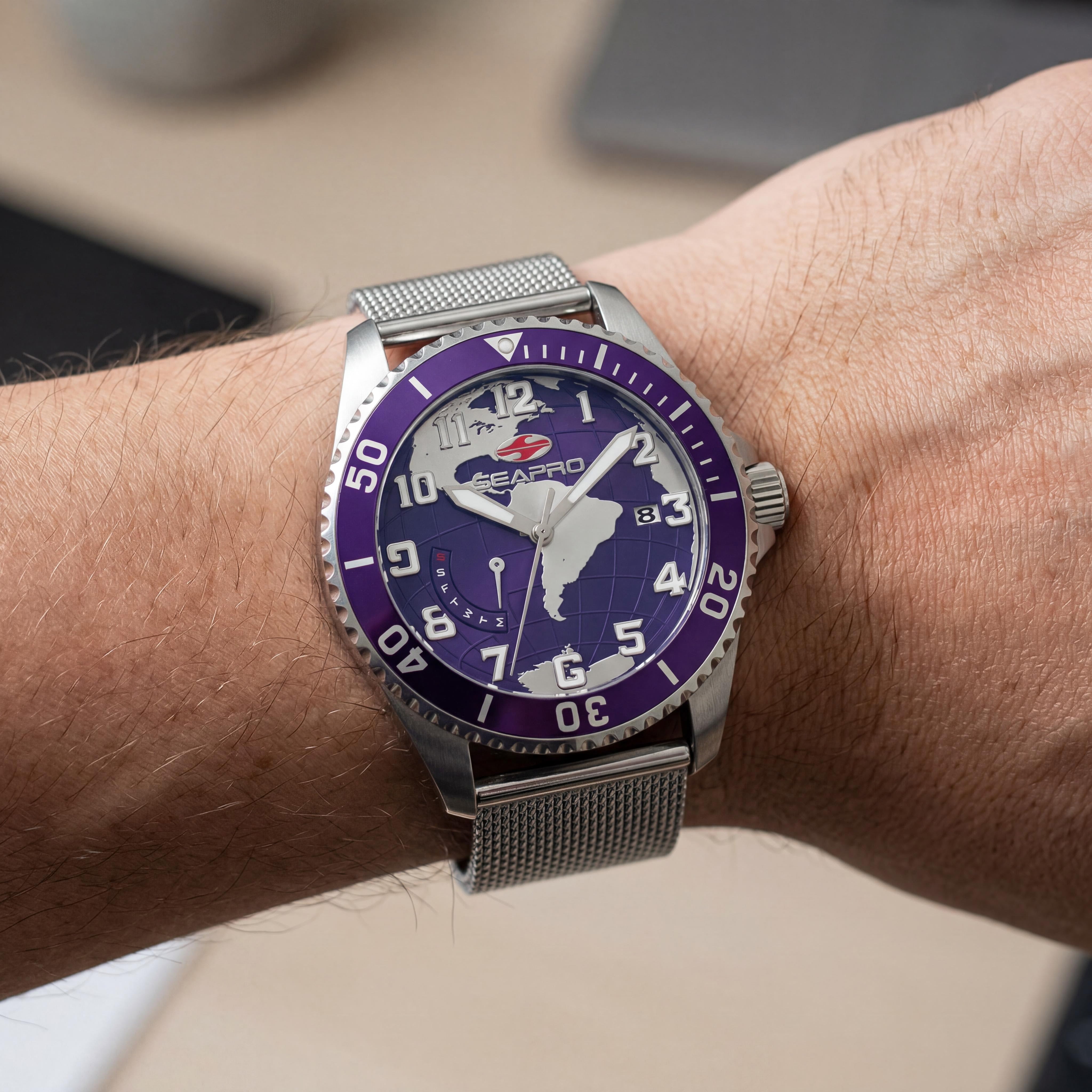 Reloj de cuarzo Seapro para hombre, esfera azul, caja de acero inoxidable, brazalete de acero inoxidable, resistente al agua, Photo 4