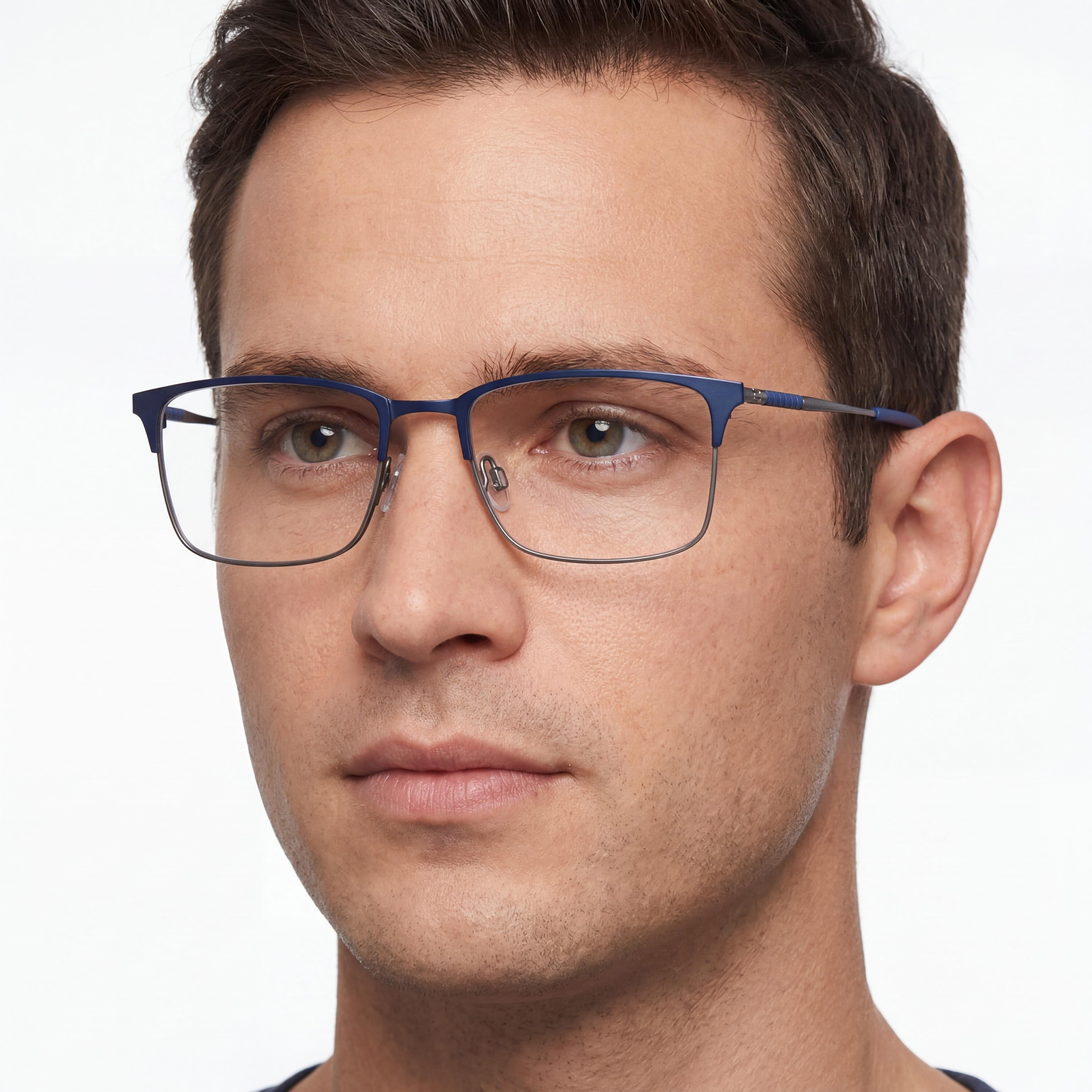 Flexon E1132 Matte Navy, Silver Rectangle Eyeglasses for Men, Metal, Photo 4