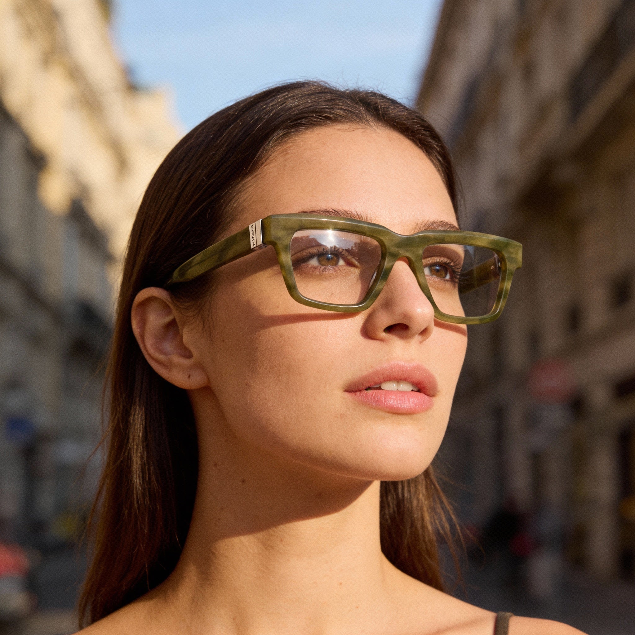Salvatore Ferragamo Women's Modern Eyewear with Acetate Frame in Striped Khaki and 52mm Lens Width, Photo 6