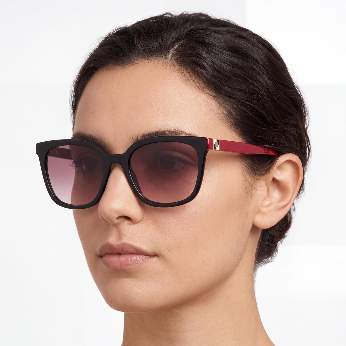 Gafas de sol Carolina Herrera para mujer, modernas, montura de acetato negro y rojo, policarbonato no polarizado, 53 mm, Photo 5