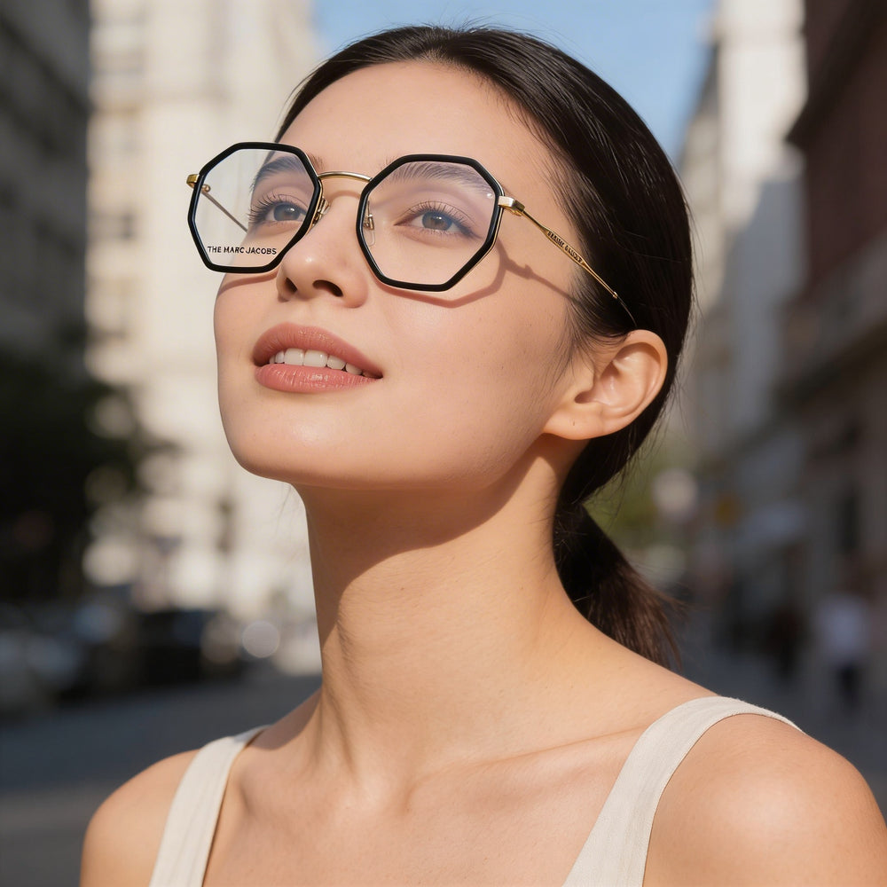 Marc Jacobs Modern Women's Black Gold Stainless Steel Square Full Rim Eyeglasses 50mm Lens Width