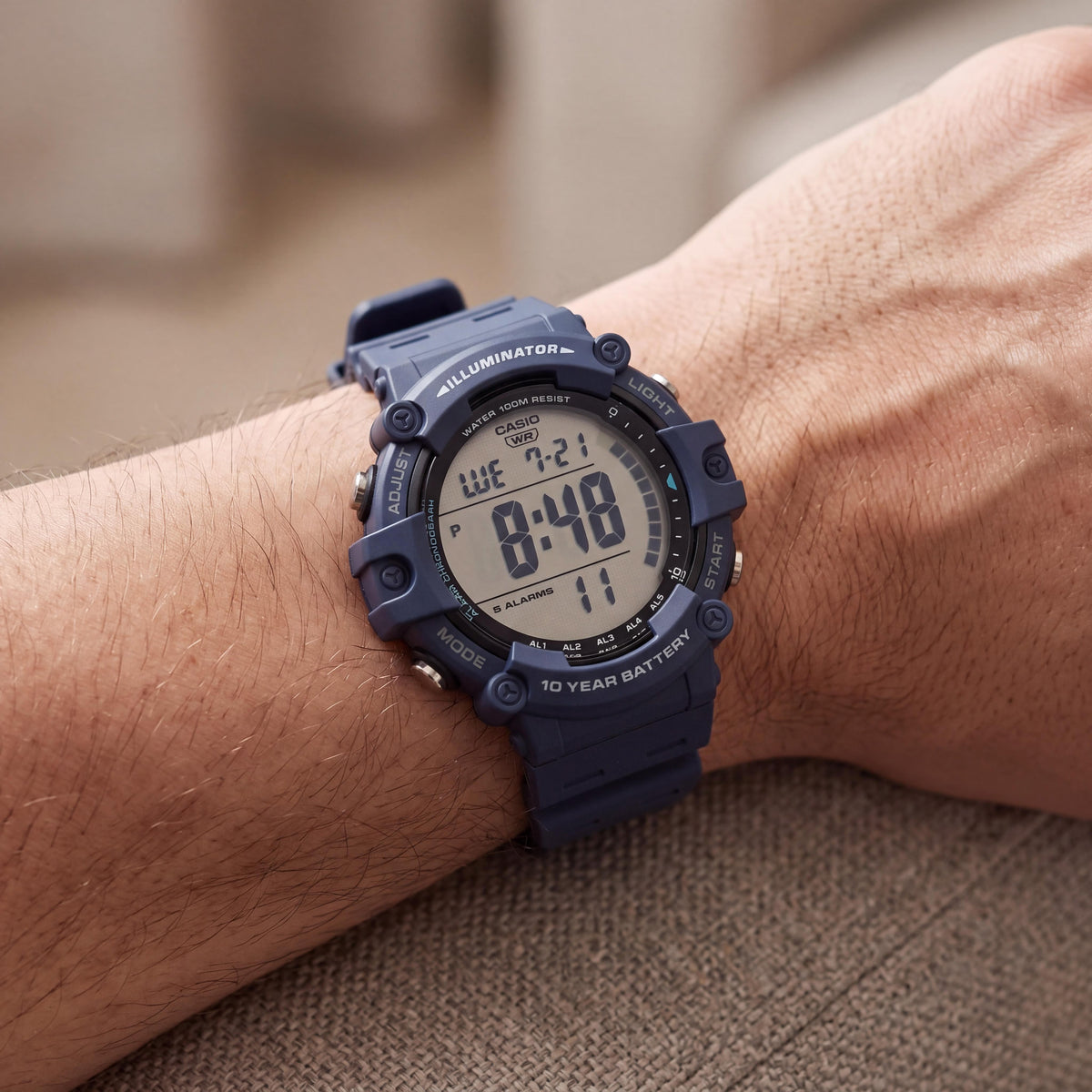 Casio AE1500WH-2AV Men's Blue Digital Sports Watch, 10-Year Battery, 100M Water Resistant, Alarm & Chronograph, Photo 3