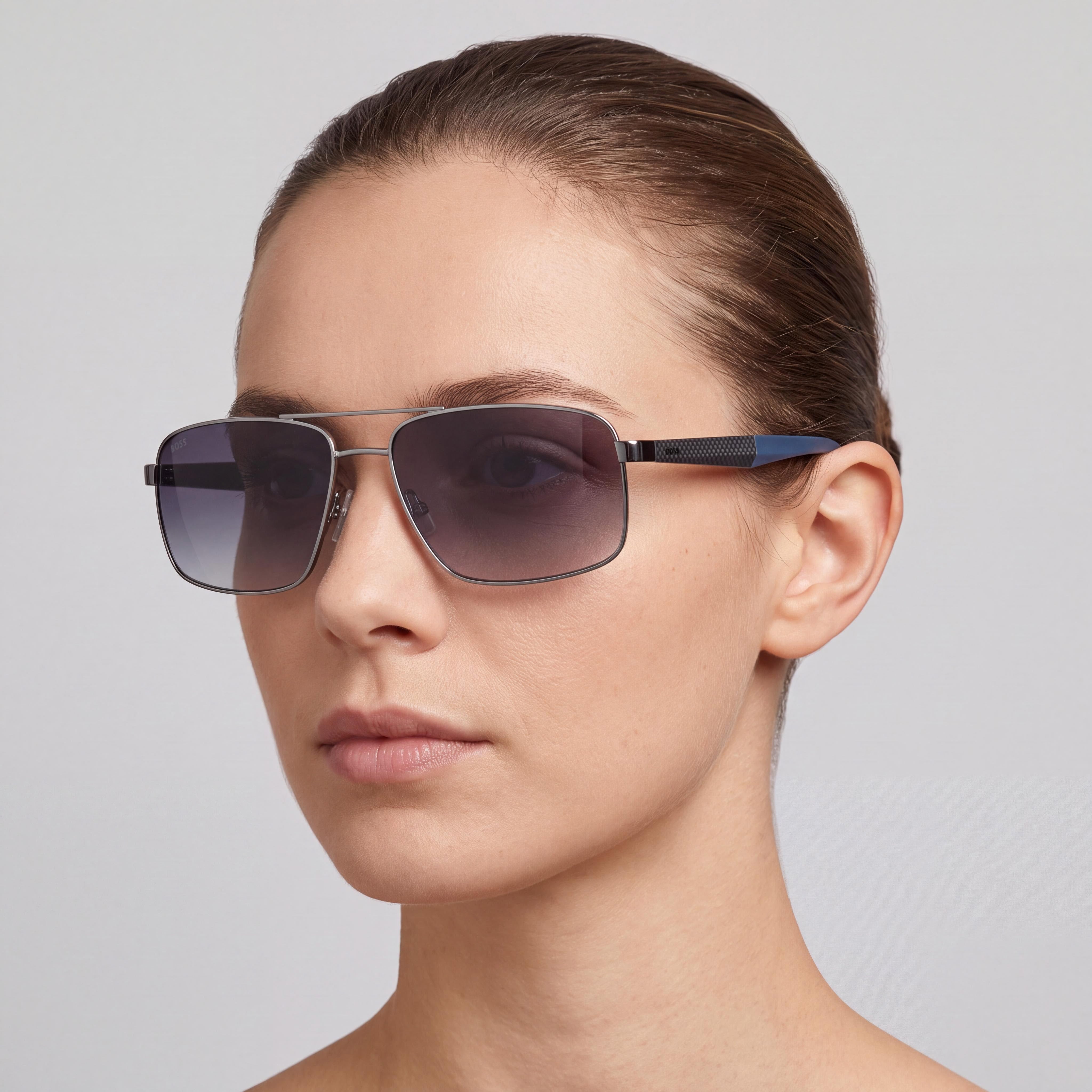 Gafas de sol Hugo Boss para hombre BOSS 1580/S Navigator de acero inoxidable, rutenio, azul, marrón, gris sombreado, 59mm, protección UV, Photo 4