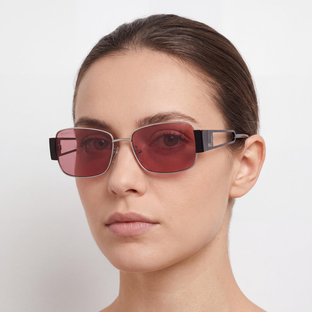 Max & Co. Mo0070 Women's Metal Frame Sunglasses, Shiny Light Ruthenium with Grey Lenses, Size 55/16/140, Photo 4