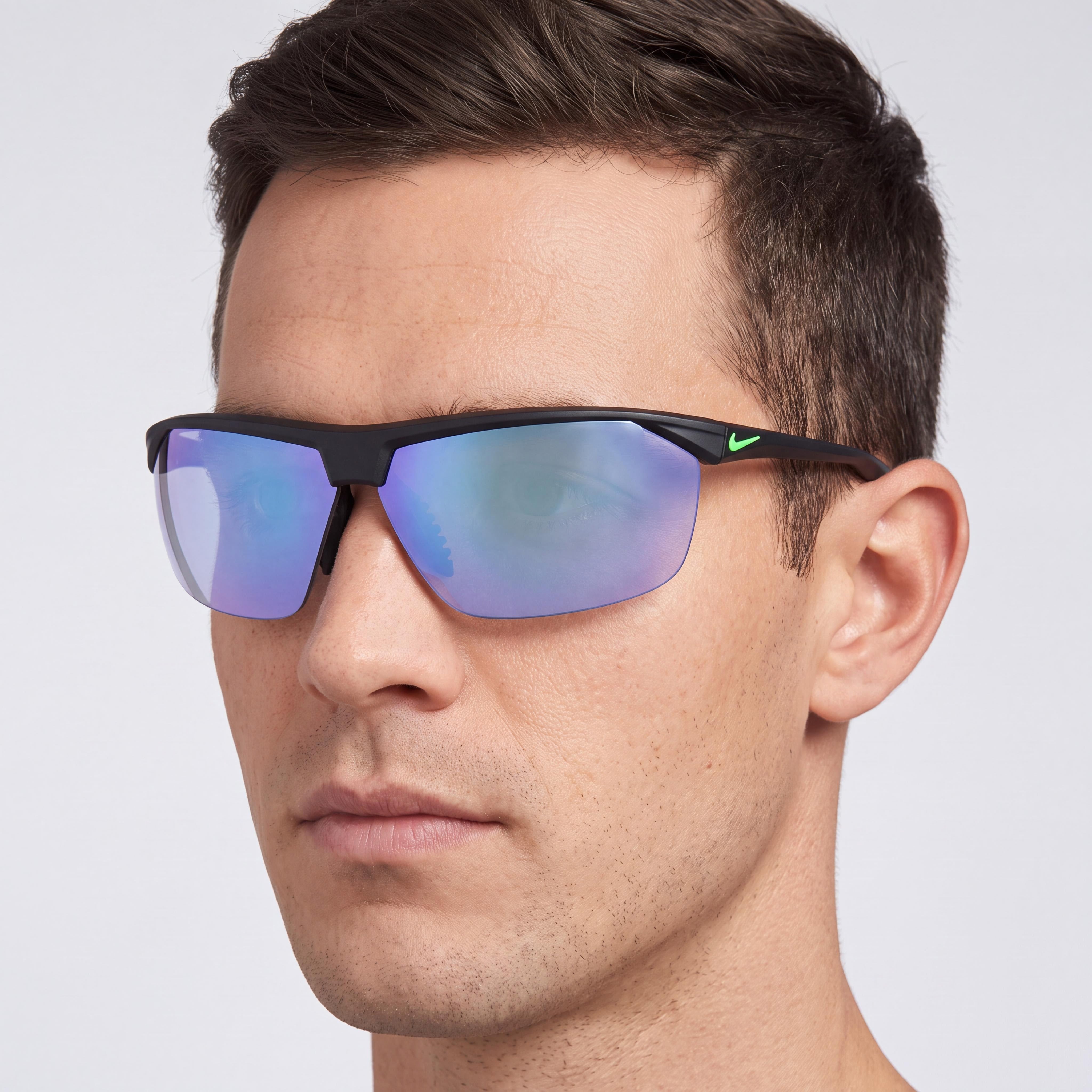Nike Wayfarers Rubber Frame Matte Black Rage Green Sunglasses Grey Green Mirror Lenses Unisex, Photo 3