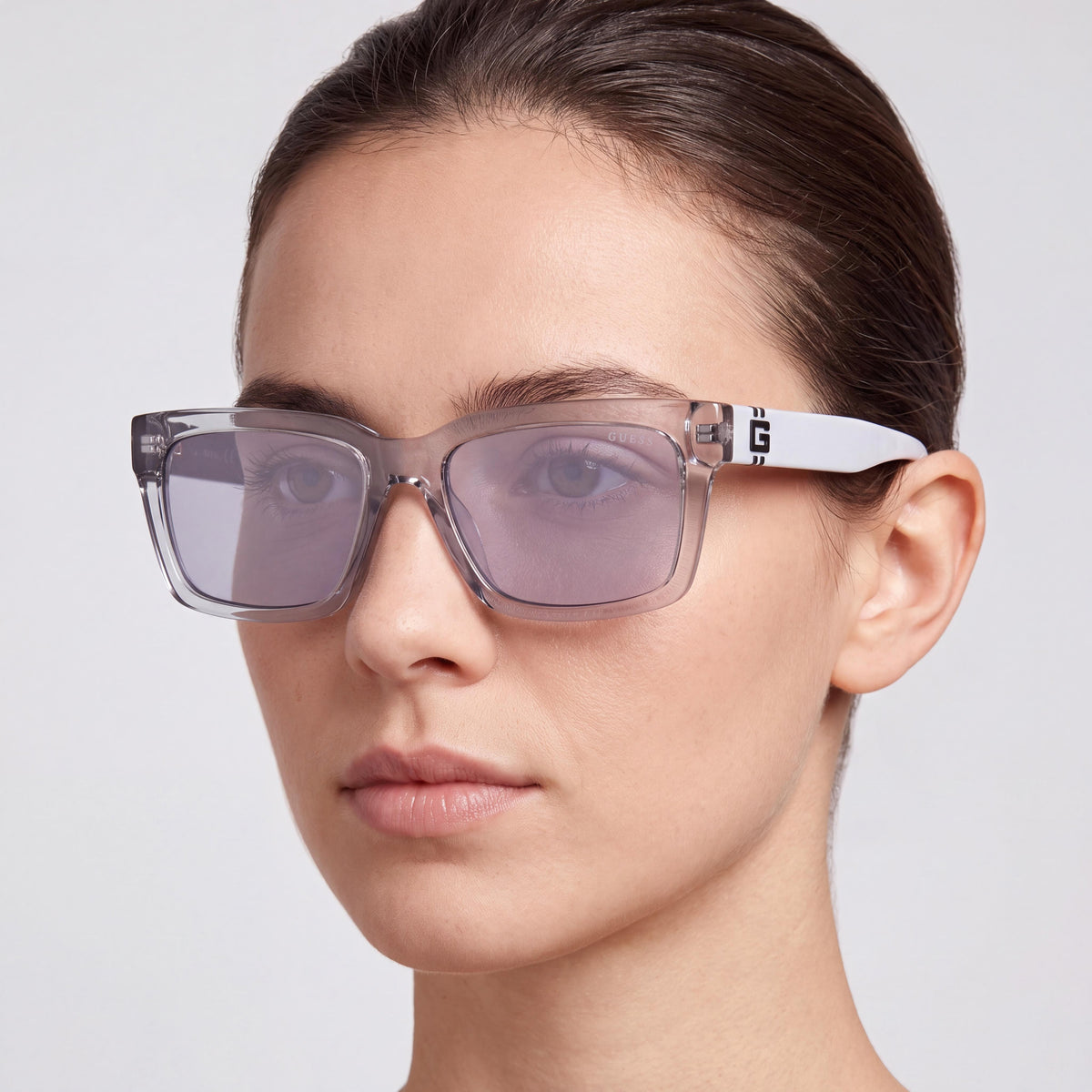 GUESS GU00121  Women's Shiny Grey Injected Frame Sunglasses, Multicolor Lenses, UV Protection, 56mm, Photo 4