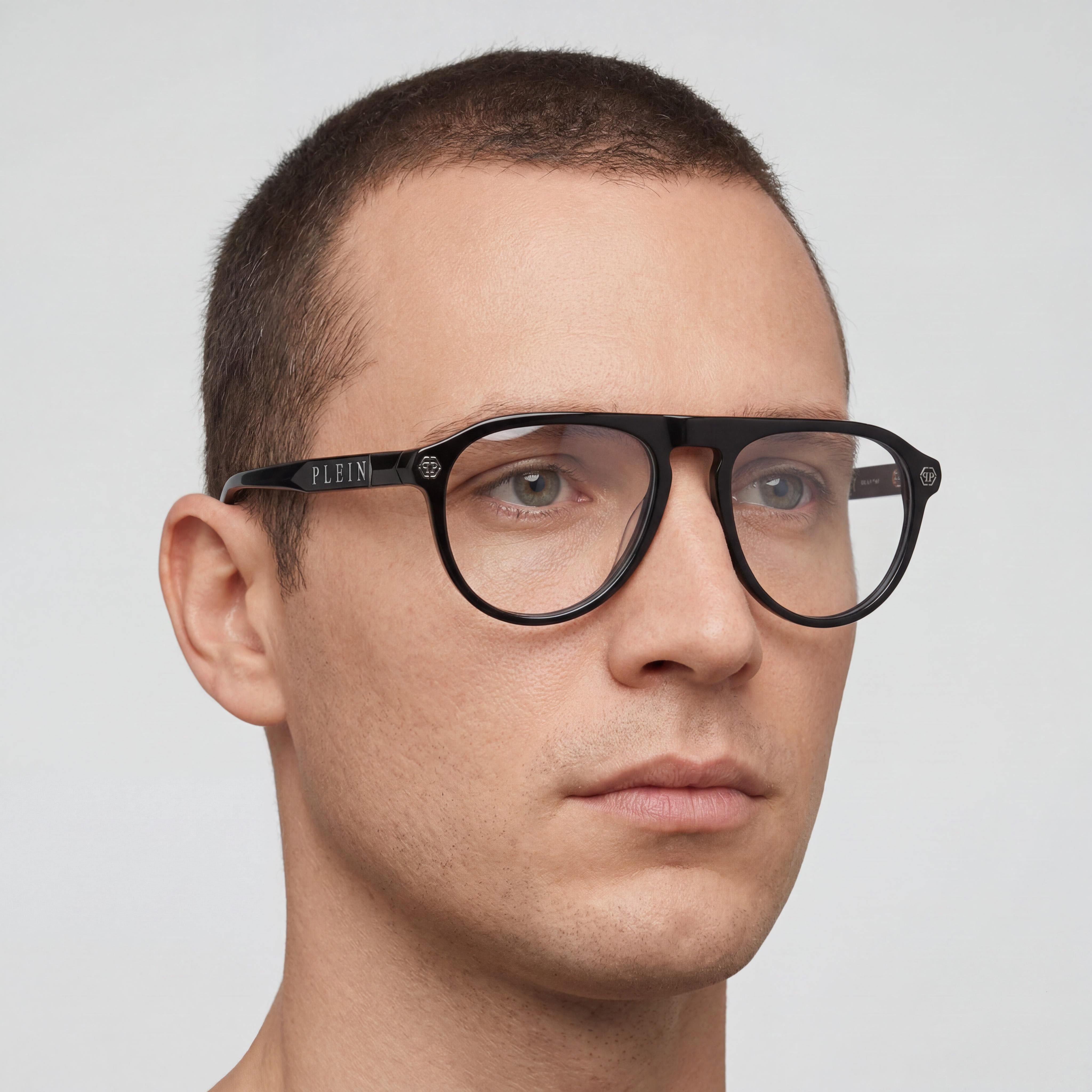 Philipp Plein Vpp016m Unisex Plastic Frame Eyewear in Shiny Black with Multicoloured Lenses, Lens Width 55mm, Photo 4