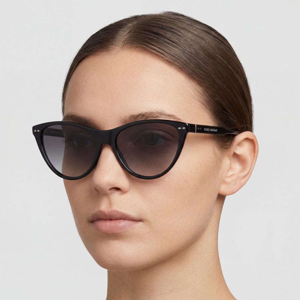 Gafas de sol Isabel Marant para mujer, estilo ojo de gato, montura de plástico negra, lentes sombreados en gris oscuro, protección UV, 58 mm
