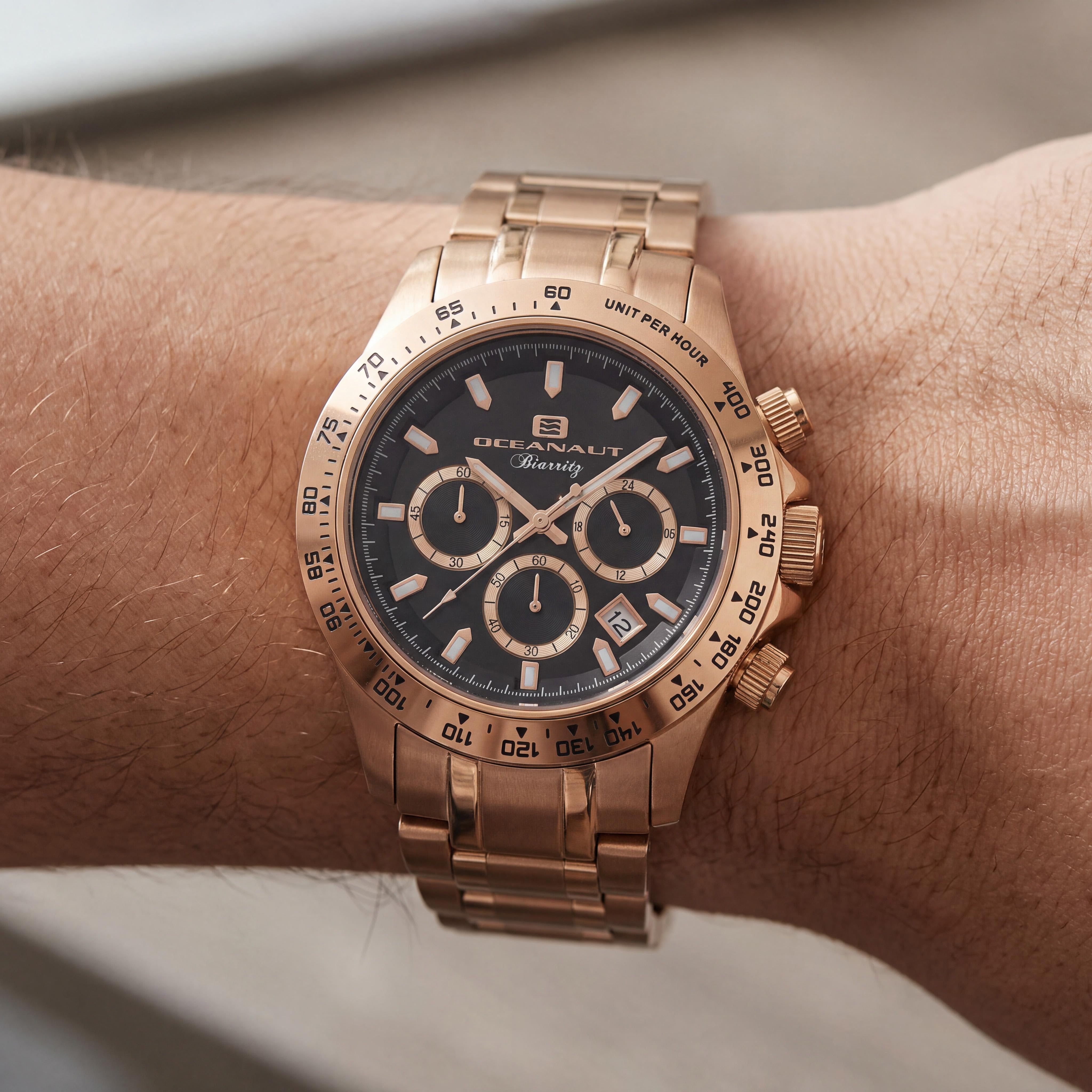 Oceanaut OC6119 Biarritz Men's Chronograph Water Resistant Analog-Quartz Watch with Rose Gold Black Finish, 44mm, Photo 4