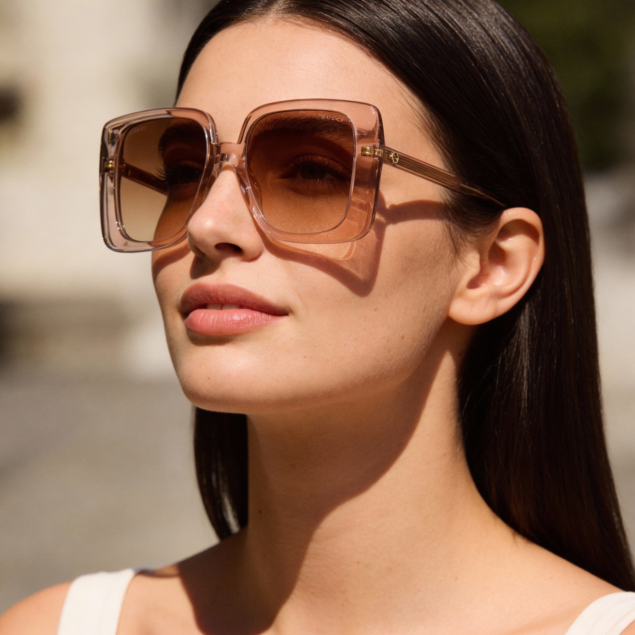 Gafas de sol Gucci Gg1314s-005 para mujer, cuadradas, de acetato reciclado, beige, marrón y dorado, con protección UV, no polarizadas, 55 mm, Photo 4