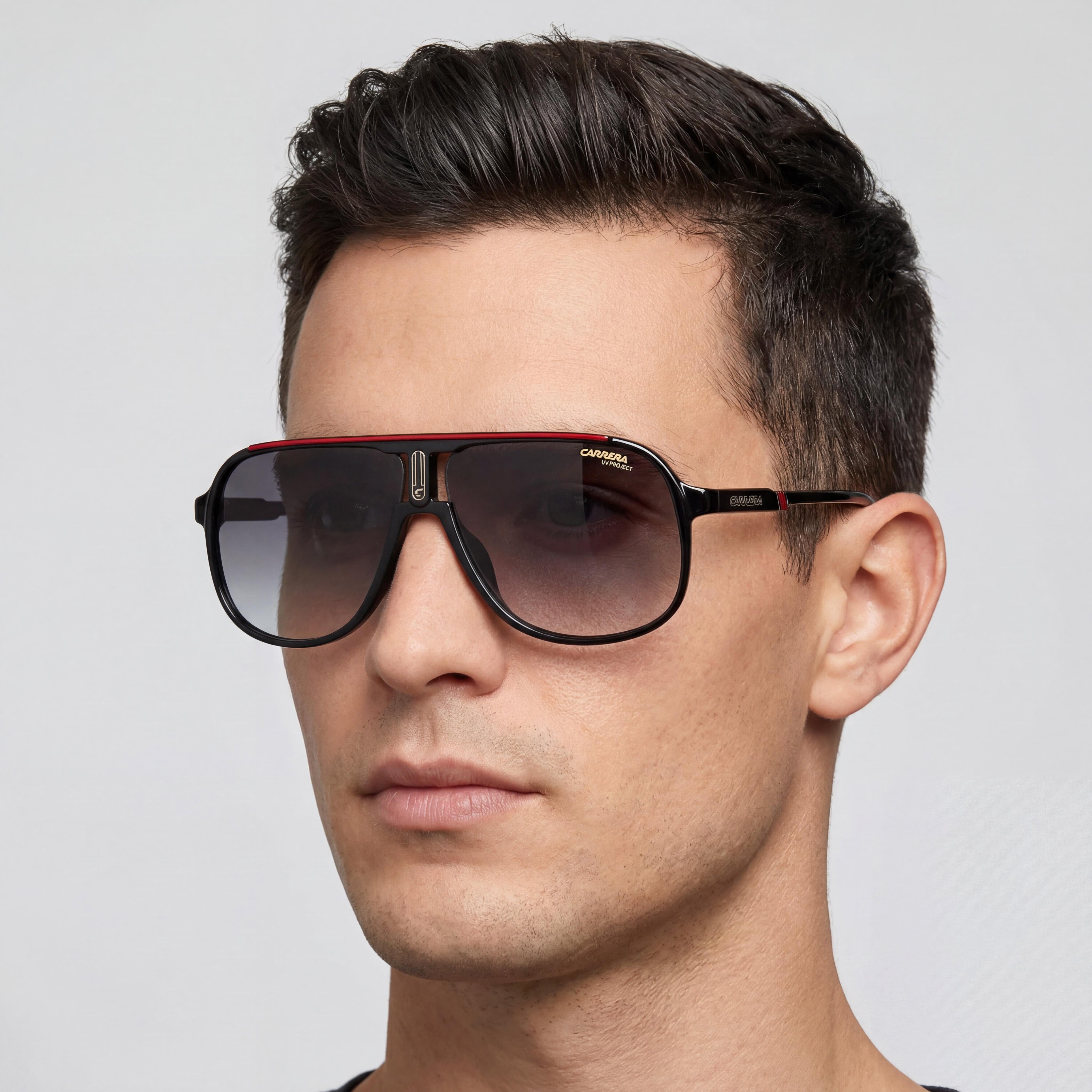Carrera Gafas de Sol de Propionato Inyectado Contemporáneas Unisex Negro Rojo Montura Sombreada Lentes Negro Rojo Protección UV 62mm, Photo 4