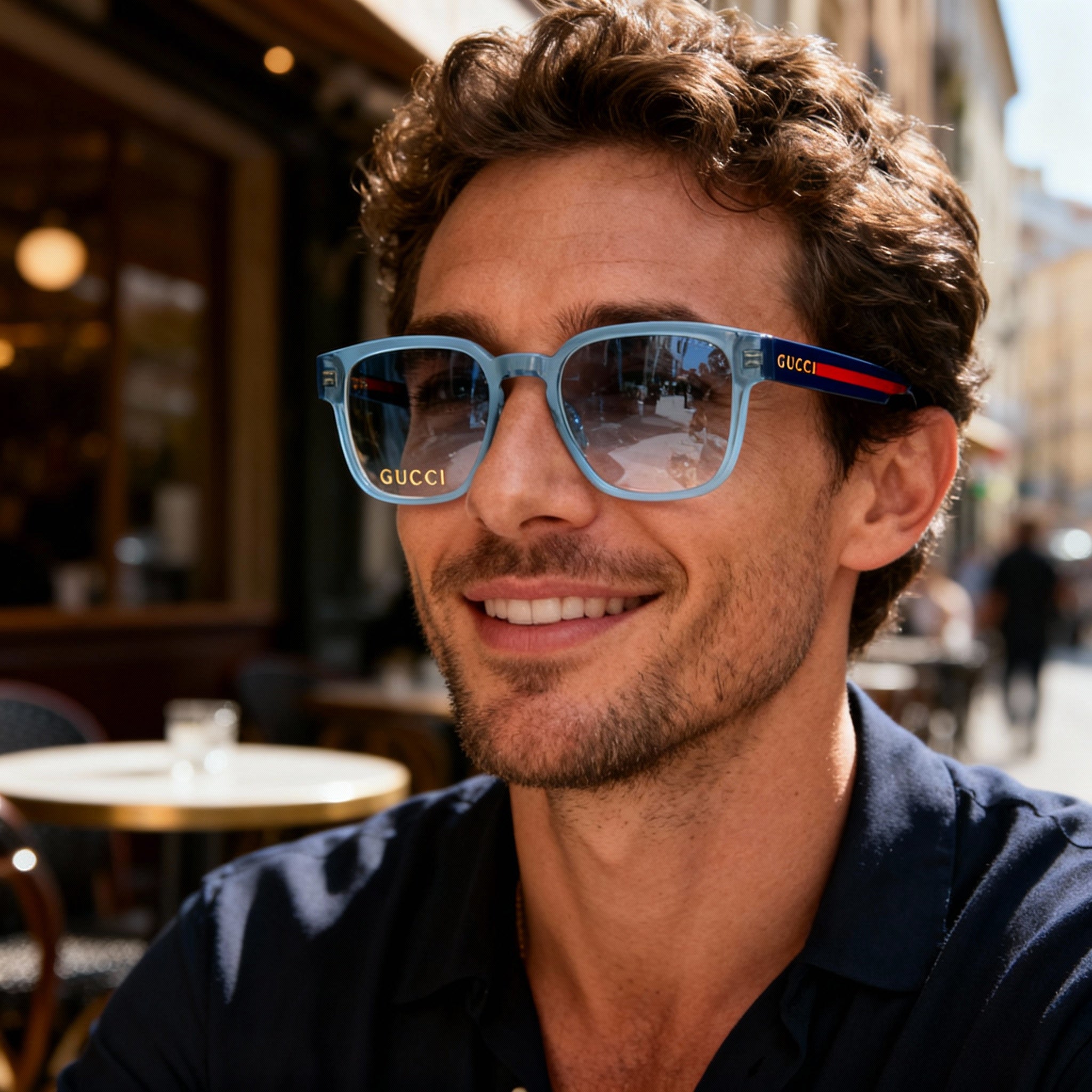 Gucci GG0927O 006 Men's Transparent Blue Acetate Full Rim Square Glasses 49-19-145, Photo 6