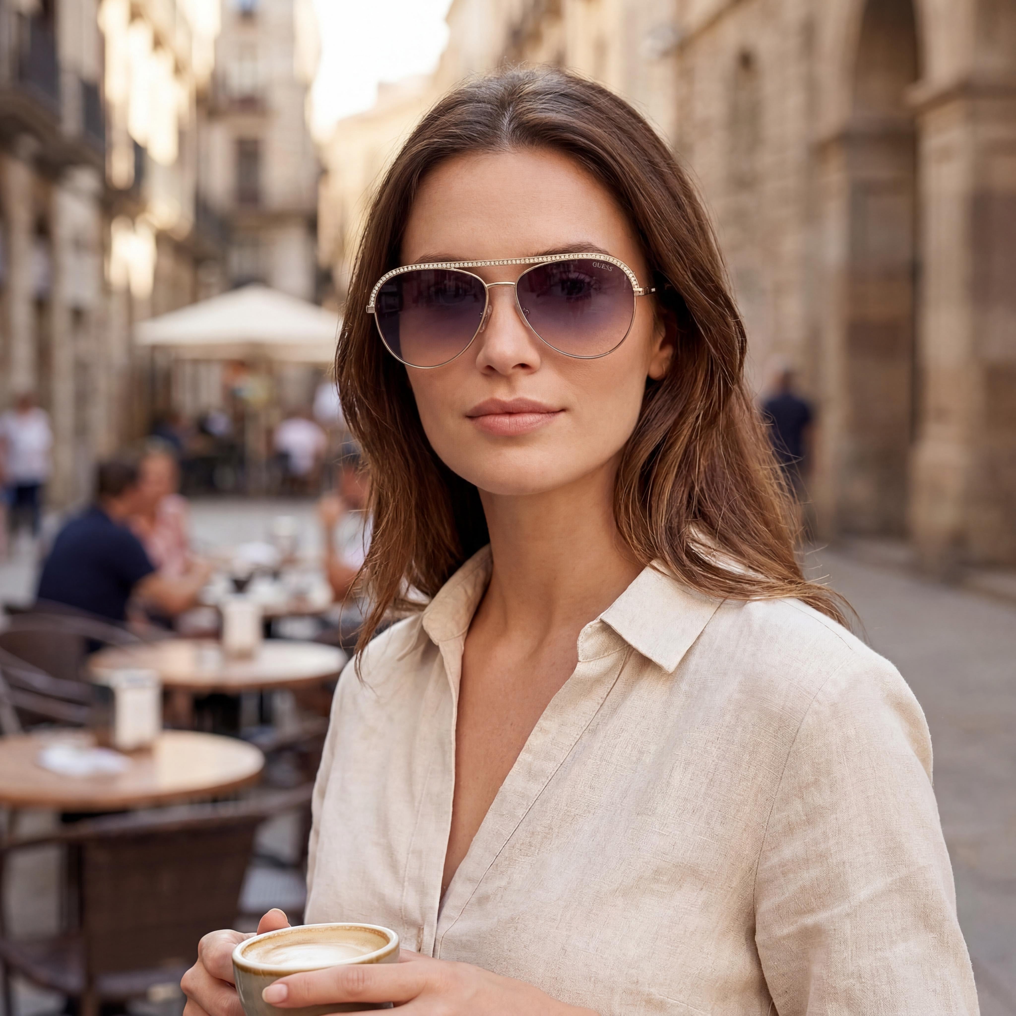 GUESS Casual Women's Sunglasses Shiny Pale Gold Plastic Frame Smoked Gradient Lenses UV 400 60mm, Photo 6