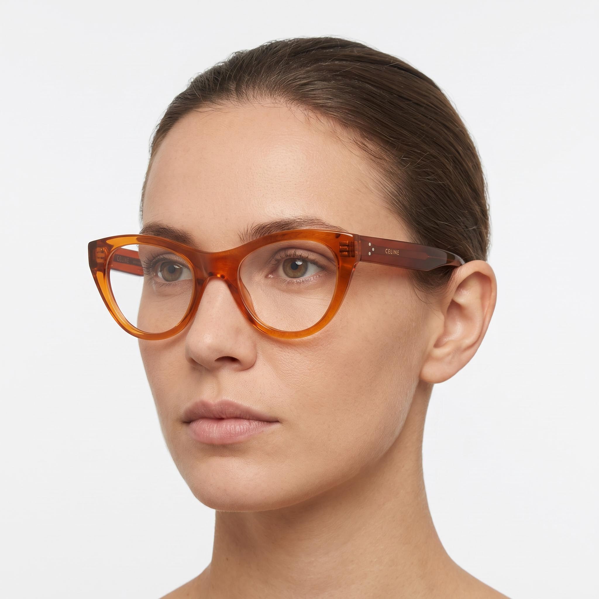 Celine CL50005I Cat Eye Transparent Orange Acetate Unisex Eyeglasses 49mm Lens Width, 20mm Bridge, 145mm Temple Length, Photo 4