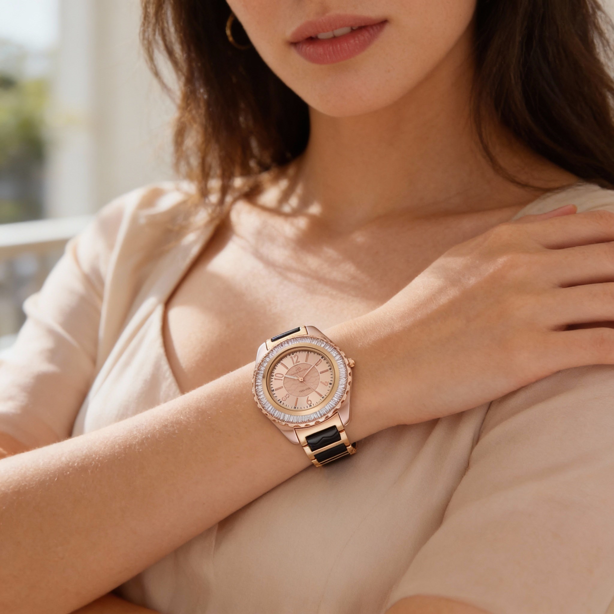 Reloj de cuarzo Oceanaut para mujer, con pulsera, caja y esfera en tono oro rosa y bisel con cristales engastados., Photo 3