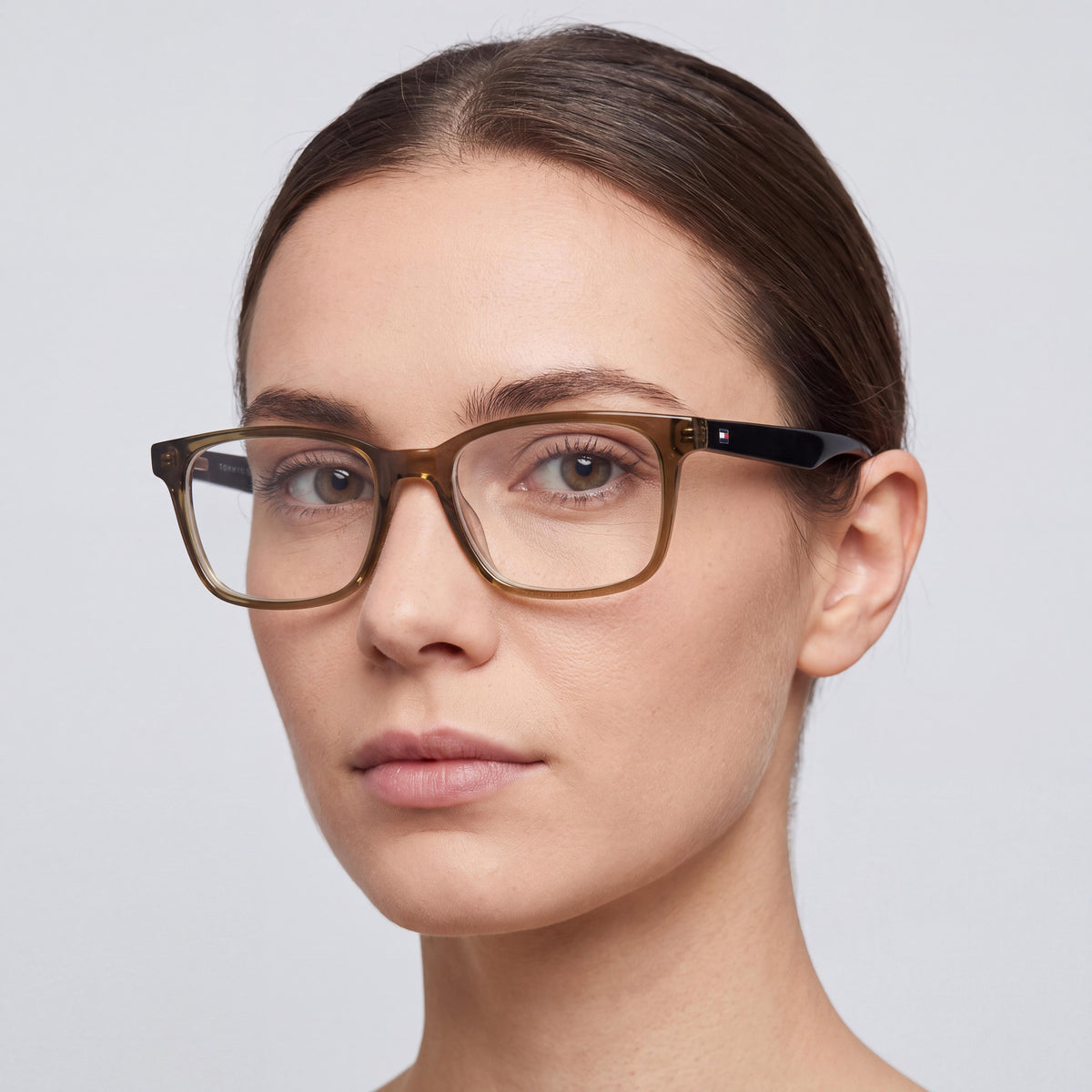 Tommy Hilfiger TH 1487 Gafas sin graduar rectangulares de plástico para mujer, color oliva, 53 mm, Photo 3