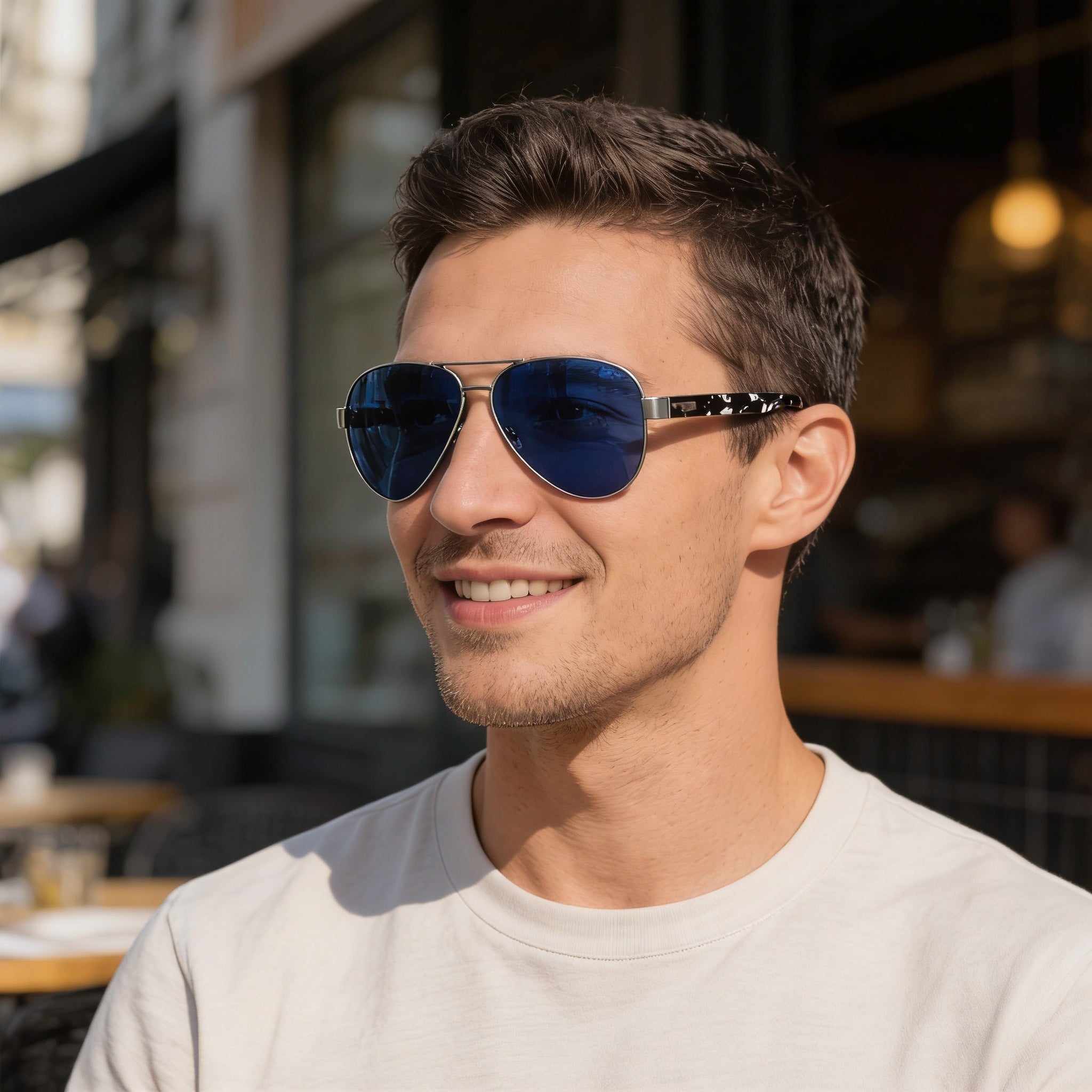 Hugo Boss Retro Men's Ruthenium Plastic Frame Sunglasses, Blue UV Protection Lenses, 63mm, Photo 6