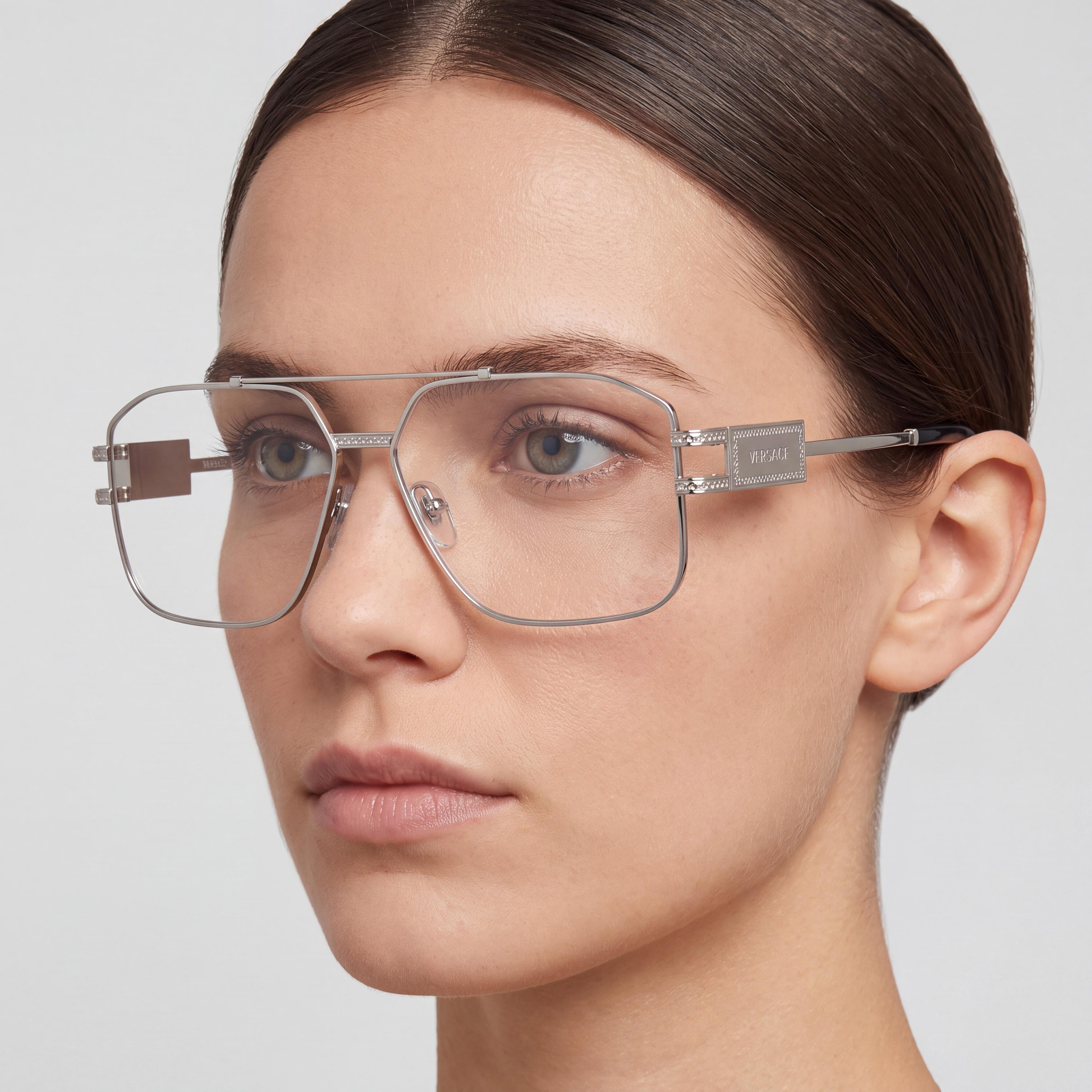 Versace Luxury Modern Women's Stainless Steel Frame Eyeglasses in Gunmetal with 59mm Lens Width, Photo 4