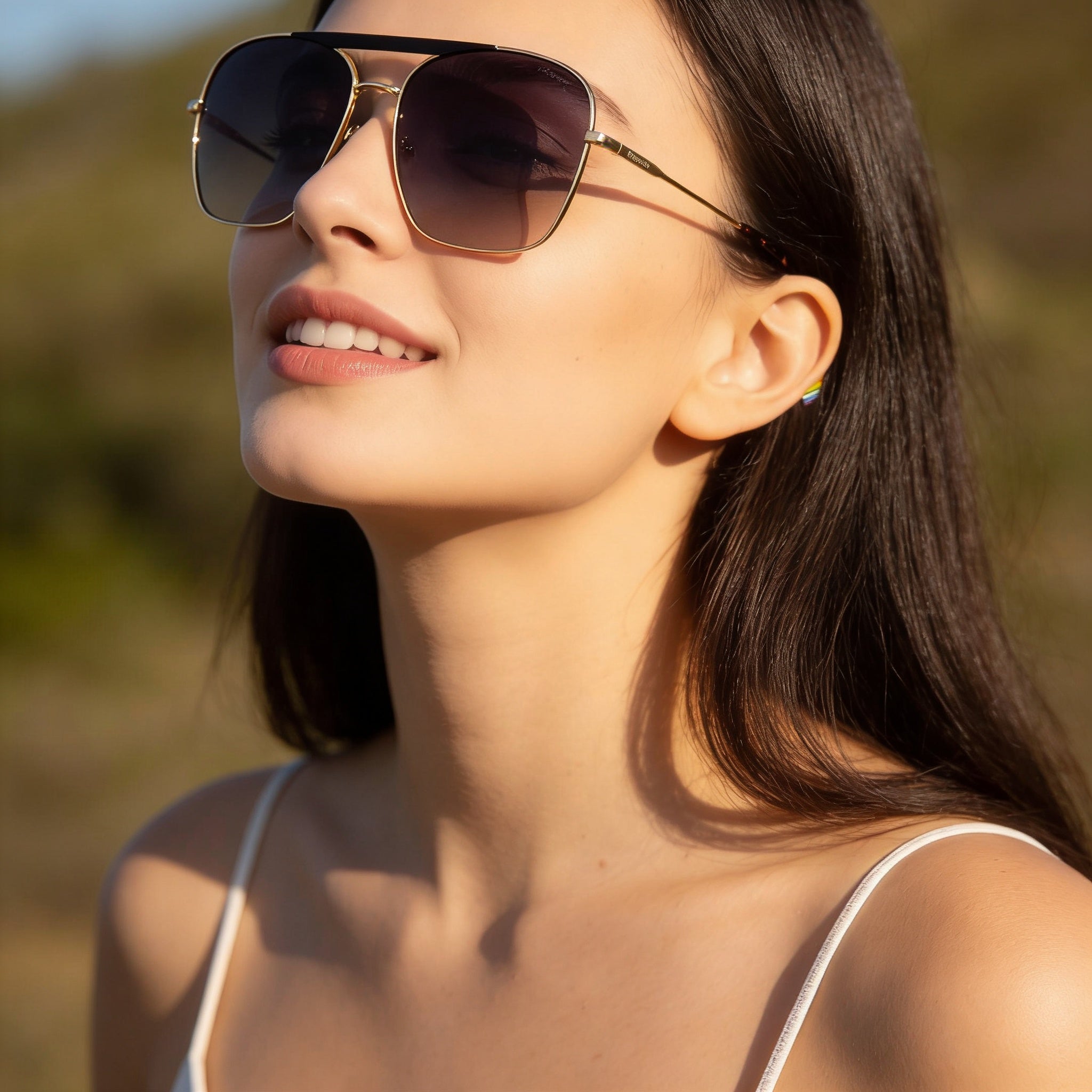 Polaroid Modern Women's Matte Black Gold Stainless Steel Polycarbonate UV 400 Sunglasses 59mm, Photo 6