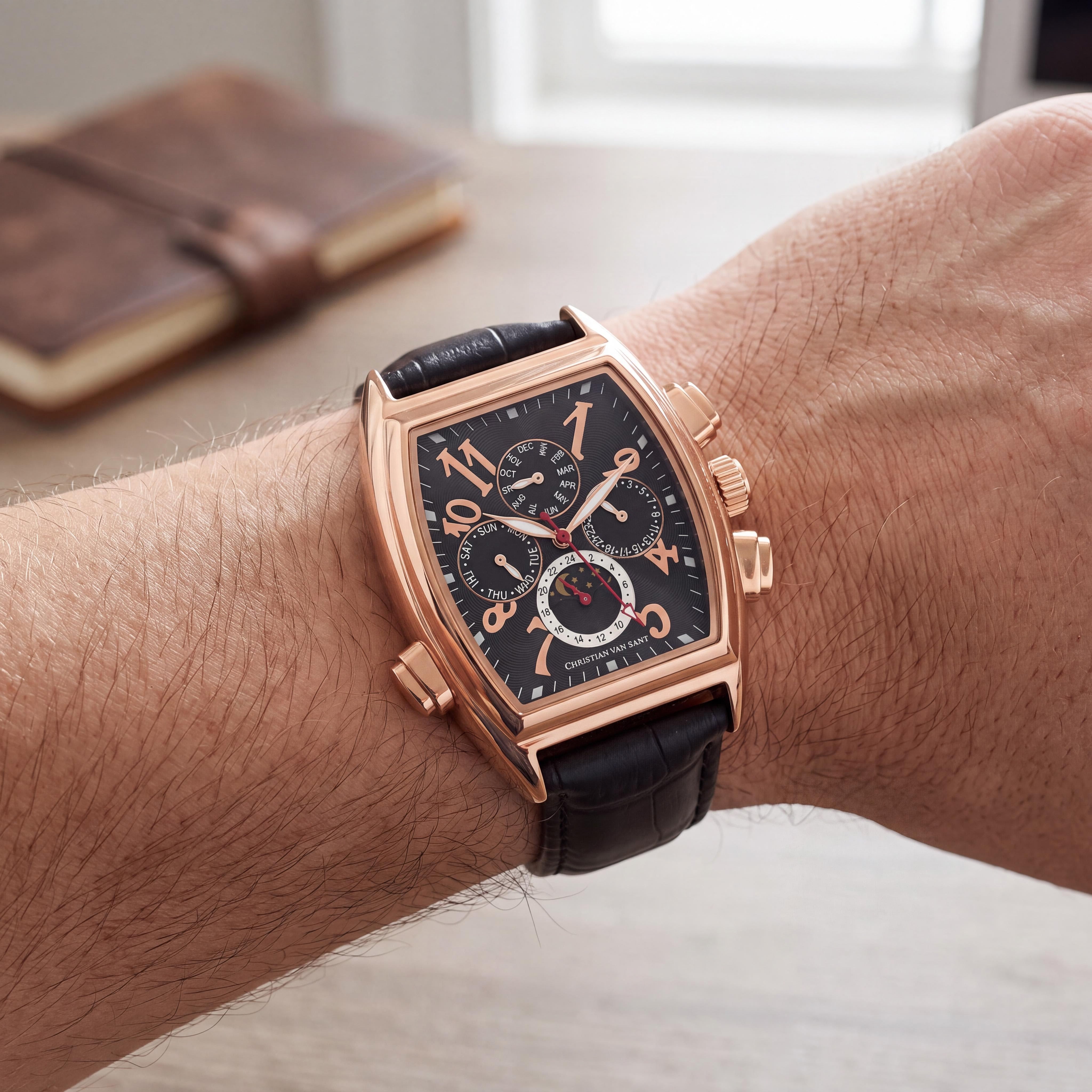 Christian Van Sant CV2139 Modern Men's Black Stainless Steel Case Automatic Movement Watch with Leather Strap, Photo 3