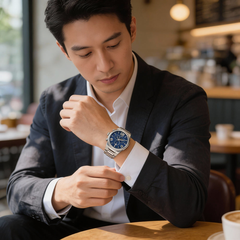 Roberto Bianci Men's Analog Watch Blue Dial Swiss Quartz Stainless Steel Scratch-Resistant Sapphire Water Resistant