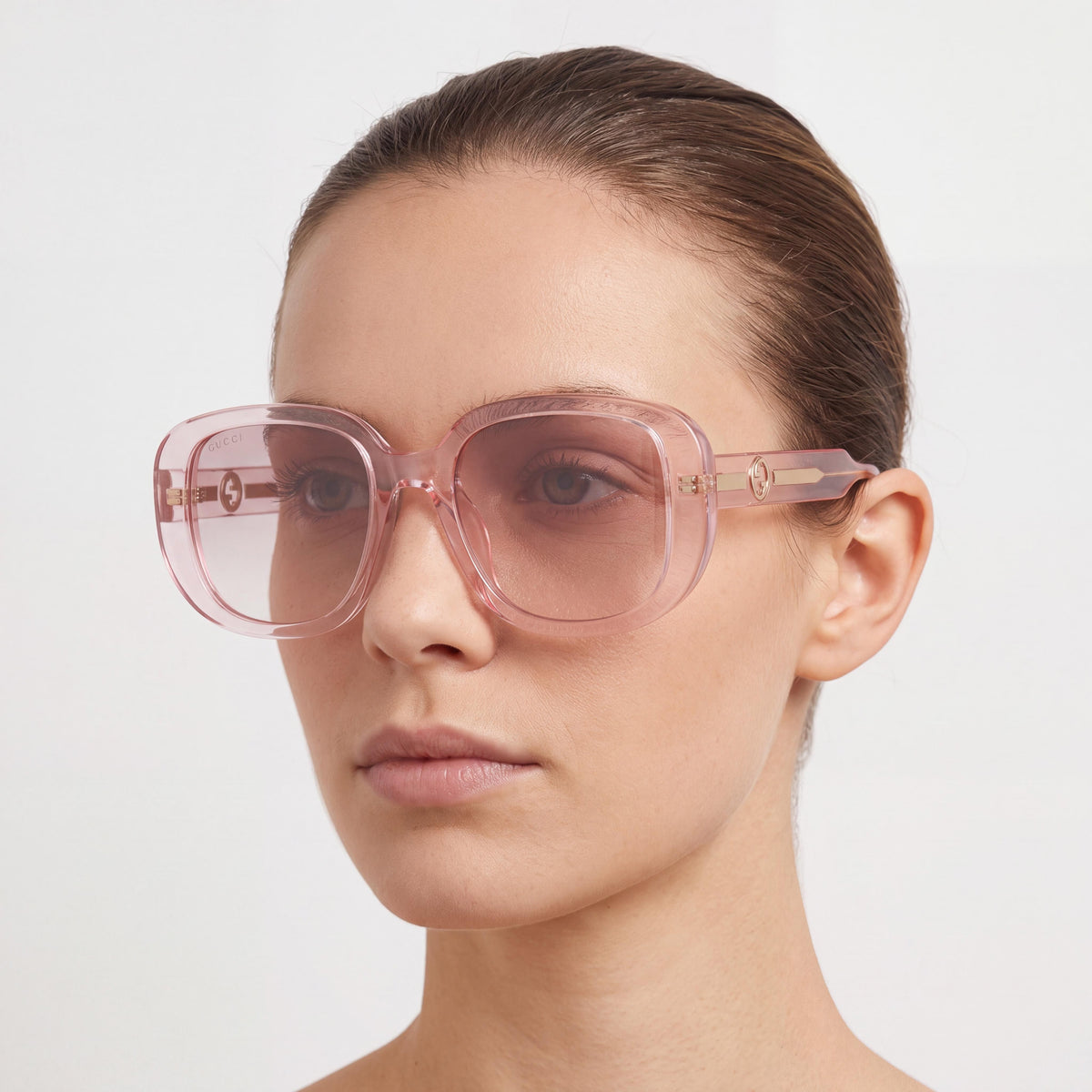 Gucci GG1557SK-003 Gafas de sol rectangulares para mujer de plástico rosa nude, listas para graduar, 54 mm, Photo 3