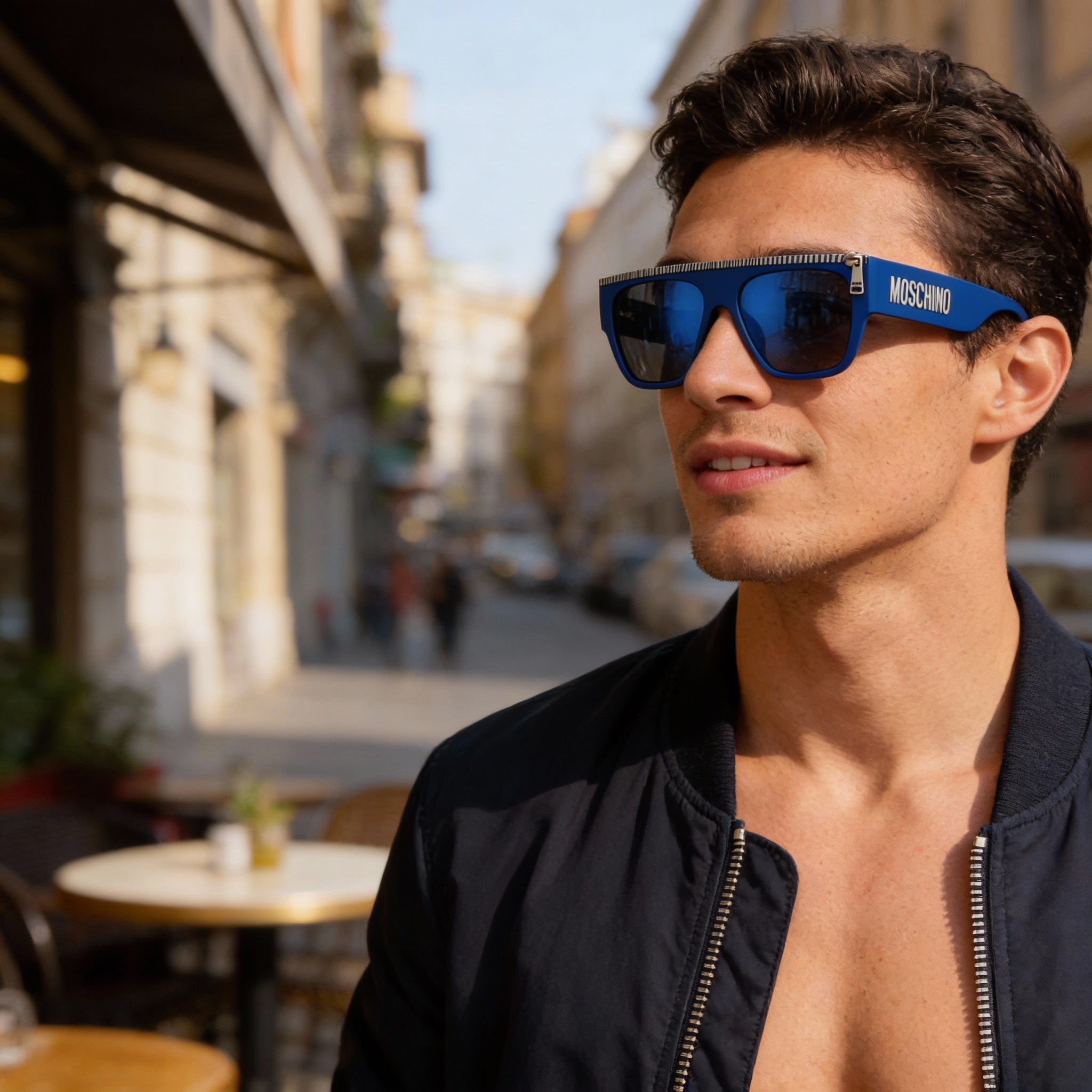 Moschino Casual Men's Blue Polyamide Non-Polarized Sunglasses Blue Sky Mirror 56-16-145, Photo 4