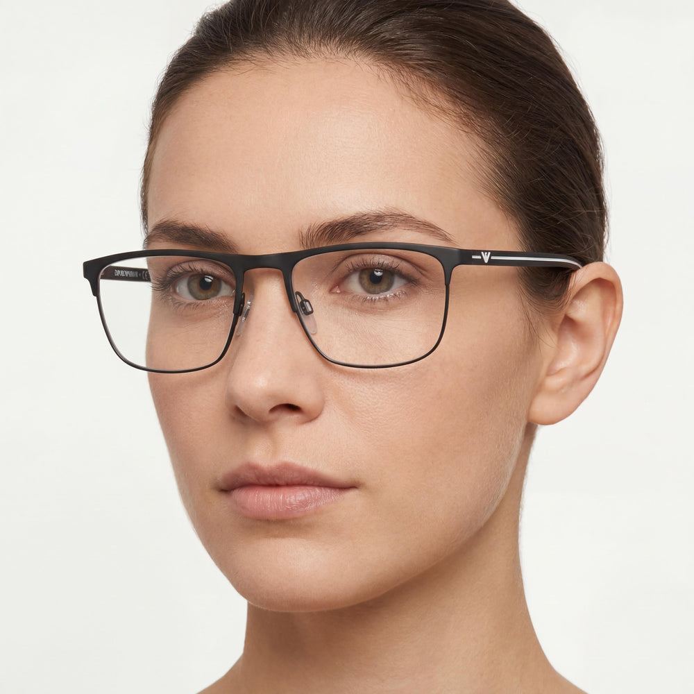 Gafas Ópticas Emporio Armani Ea1079 Cuadradas de Montura Completa de Goma Negra con Lentes No Polarizadas, Ancho de Lente 55mm