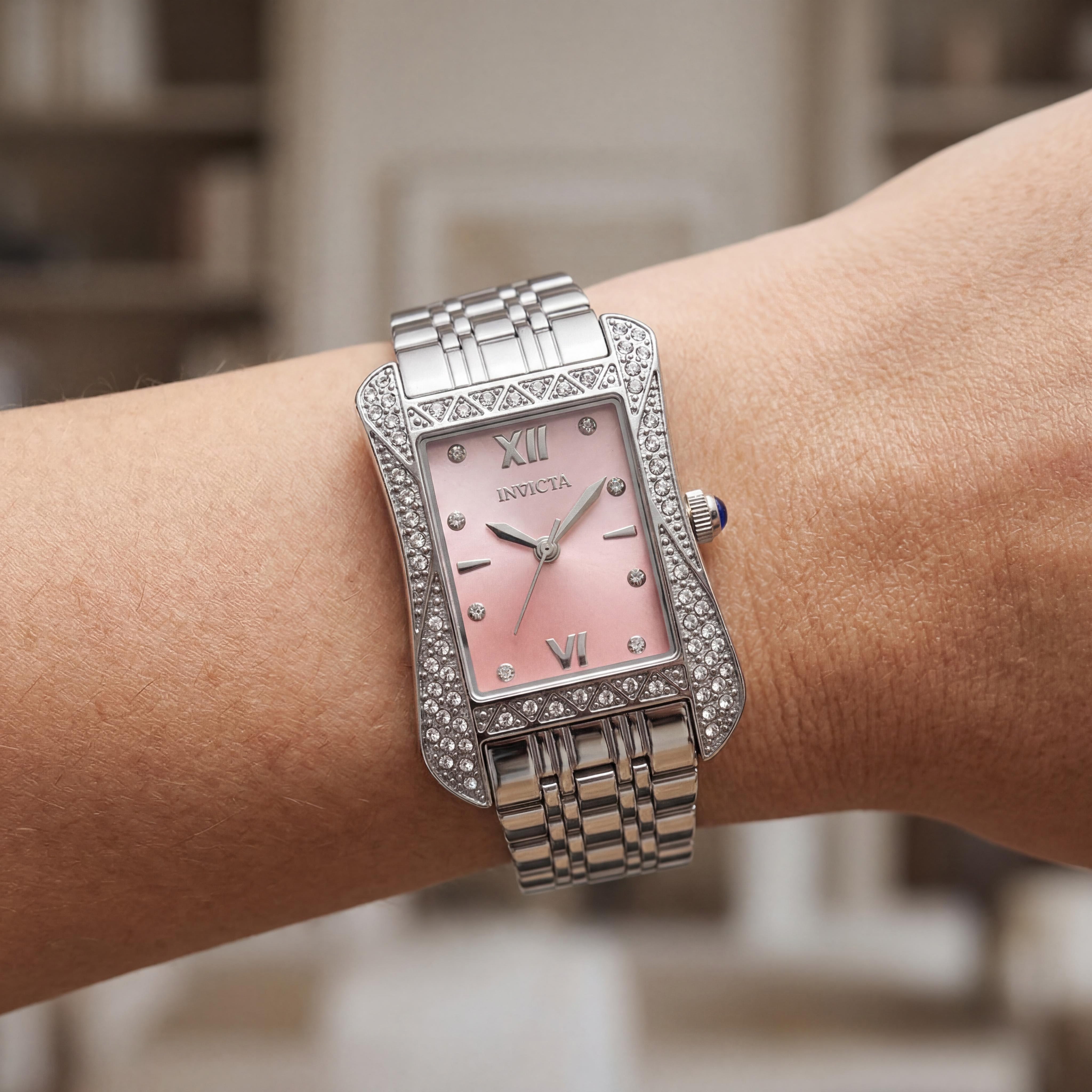 Reloj de cuarzo Invicta Wildflower 69277 para mujer, caja y correa de acero inoxidable de 26 mm, esfera rosa, Photo 3