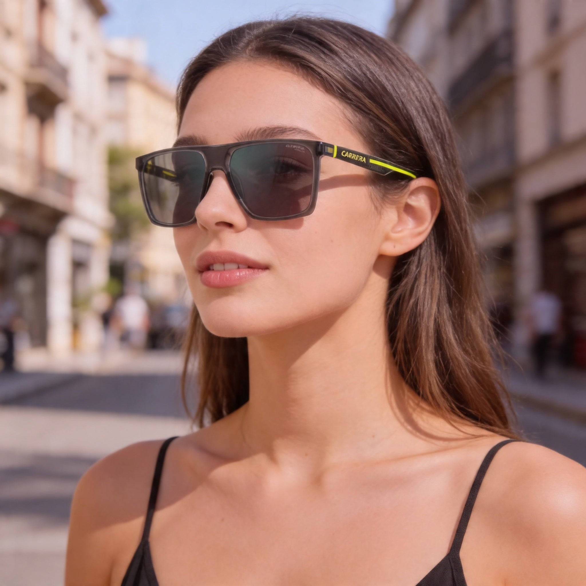 Carrera CASUAL Gafas de sol de poliamida ecológica UV 400 no polarizadas para mujer, Gris Amarillo Fluo, 58mm, Photo 5