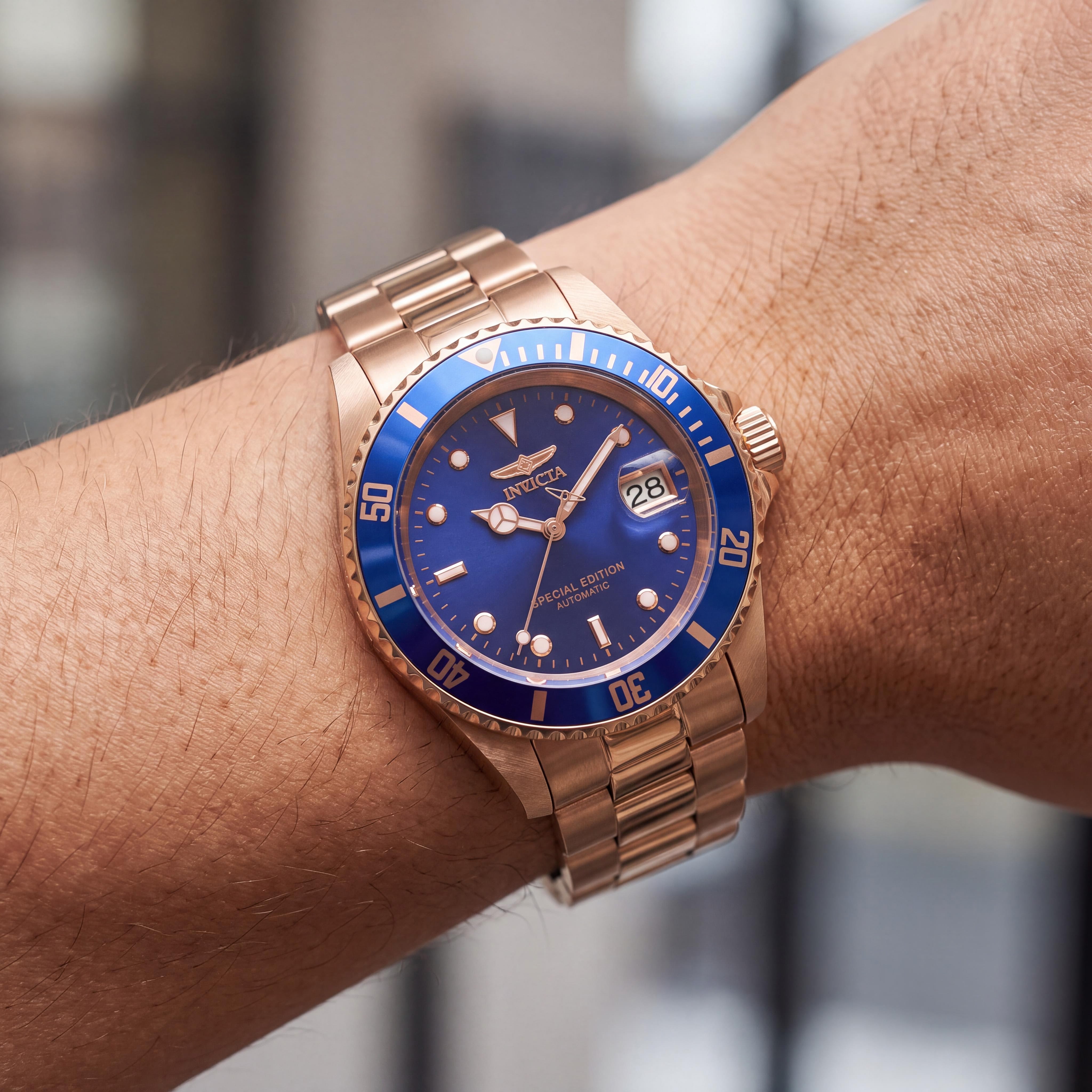 Invicta Pro Diver 30601 Bracelet Unisex Automatic 42mm Stainless Steel Water Resistant Watch, Rose Gold/Blue, Photo 4