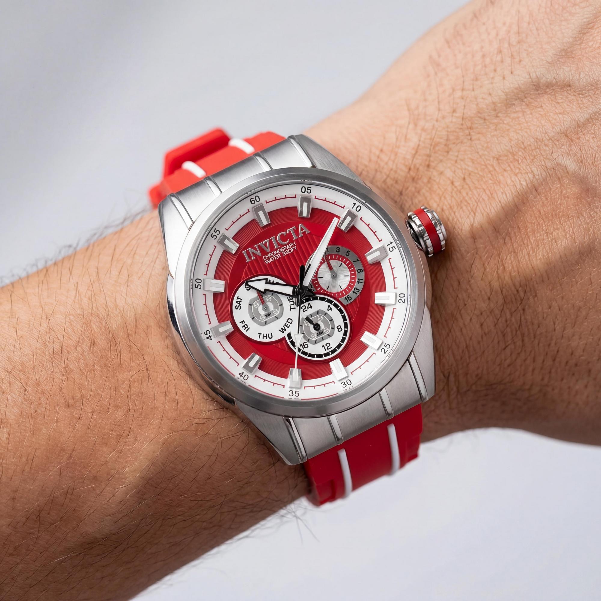 Reloj cronógrafo de cuarzo unisex Invicta Speedway 49051, acero inoxidable, 48 mm, esfera roja, correa de silicona, Photo 3