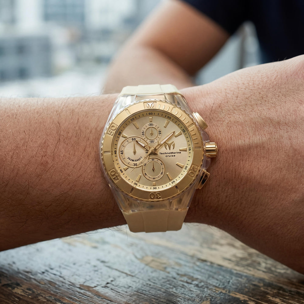 Reloj Technomarine TM-115215 Cronógrafo Cruise para Hombre, Resistente al Agua, Dorado y Beige