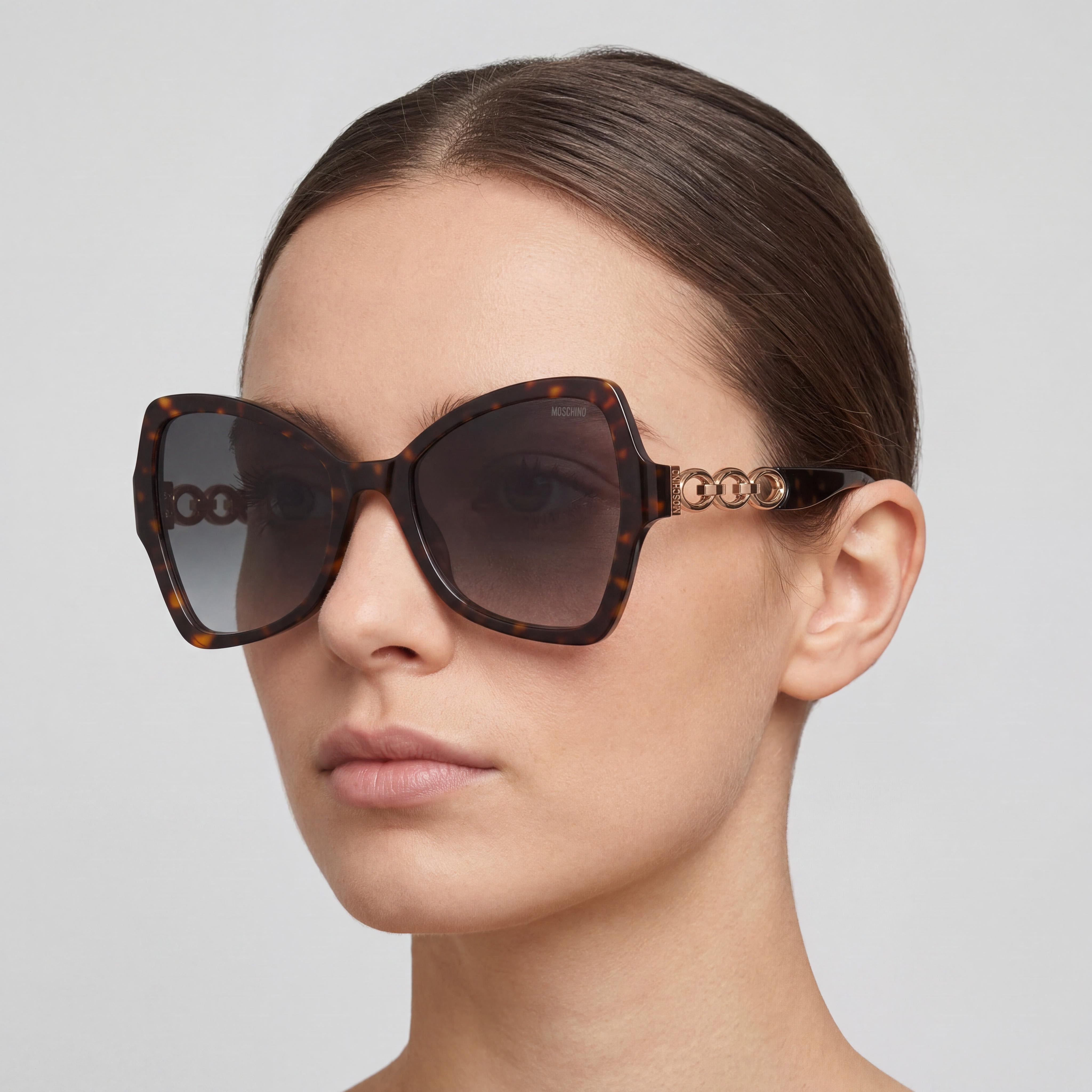 Moschino MOS099S Casual Women's Havana Acetate Non-Polarized UV Protection Sunglasses Blue Lenses 54mm, Photo 5