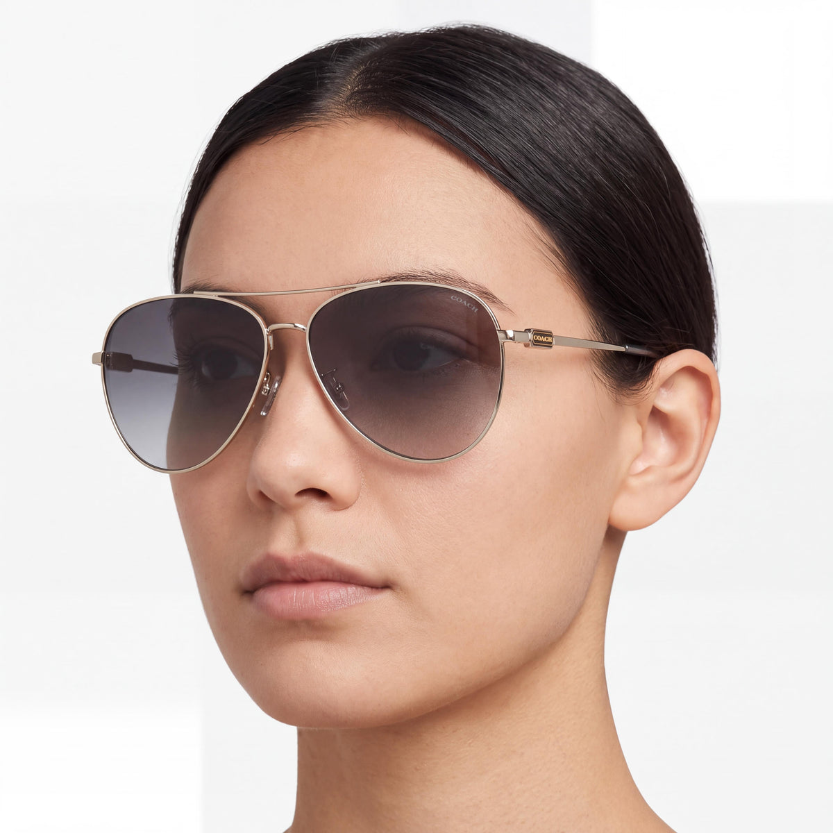 Coach HC7140 Women's Classic Composite Shiny Light Gold/Grey Gradient Frame Grey Gradient Non-Polarized UV Protected Sunglasses 61mm, Photo 4
