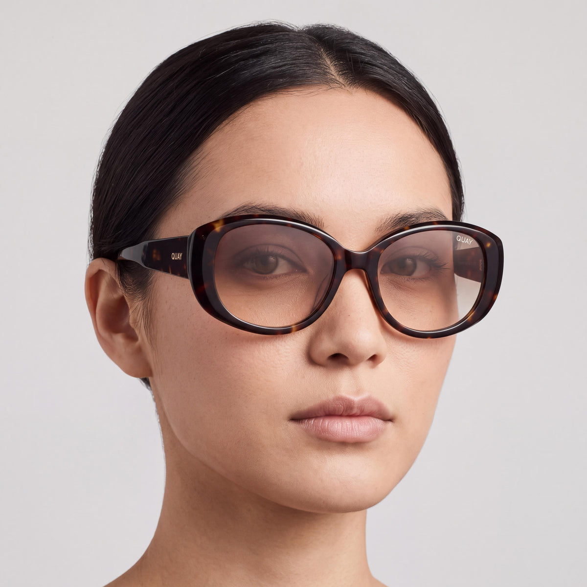 QUAY AUSTRALIA On Brand Women's Classic Oval Sunglasses with Dark Tortoise Frame and Dark Fawn Lenses 55mm, Photo 5