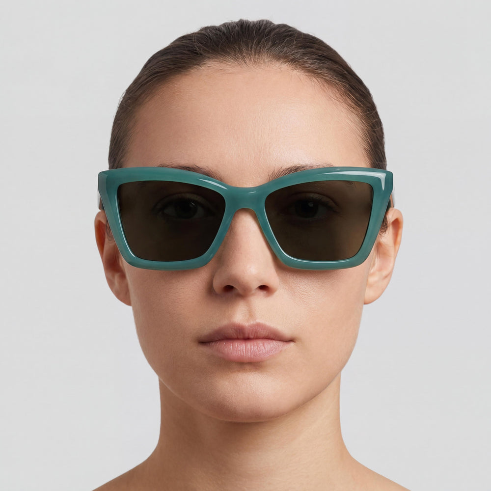 Ferragamo Sf2039se Unisex Acetate Frame, Opaline Green with Solid Green Lenses, Size 53-17-145