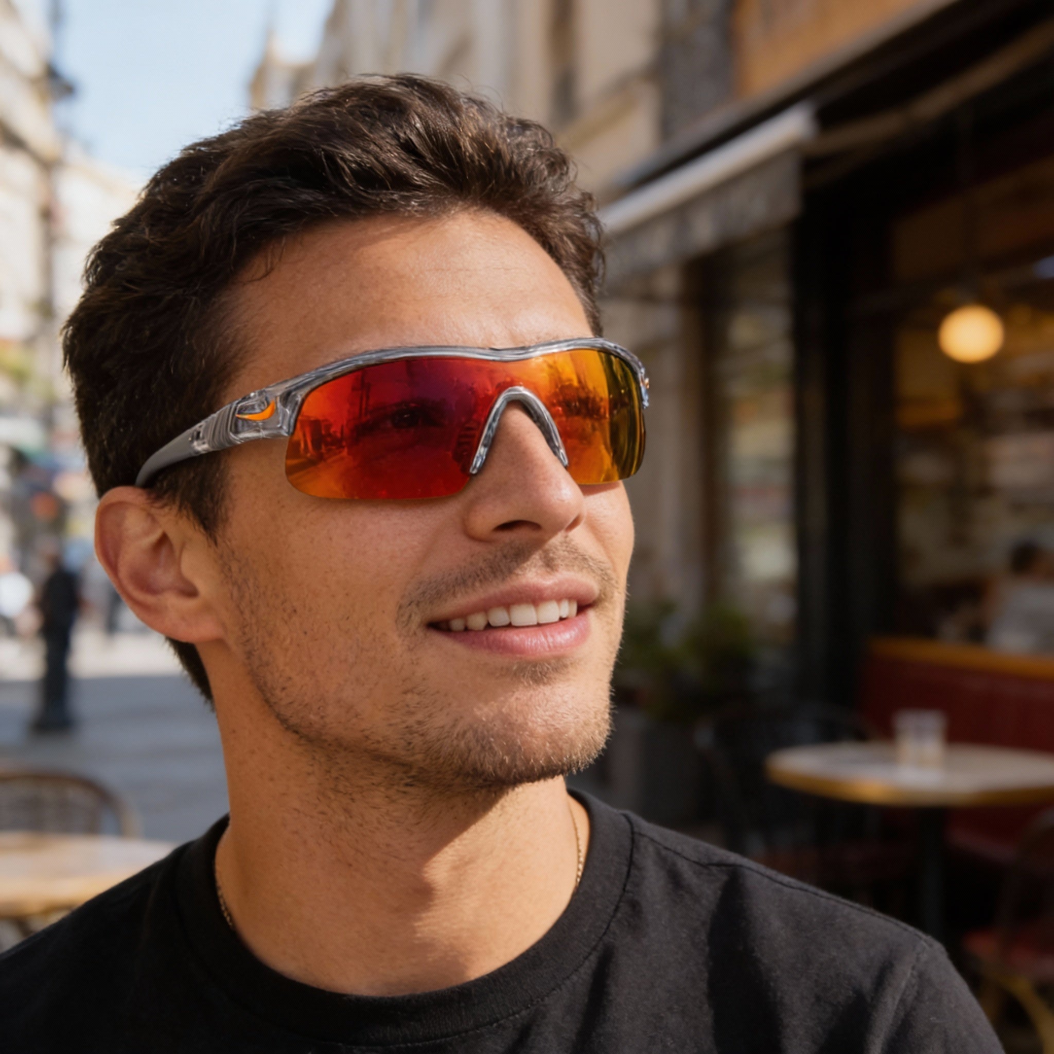 Nike Modern Men's Non-Polarized UV Mirrored Plastic Frame Sunglasses 58mm Wolf Grey/Orange Mirror, Photo 6